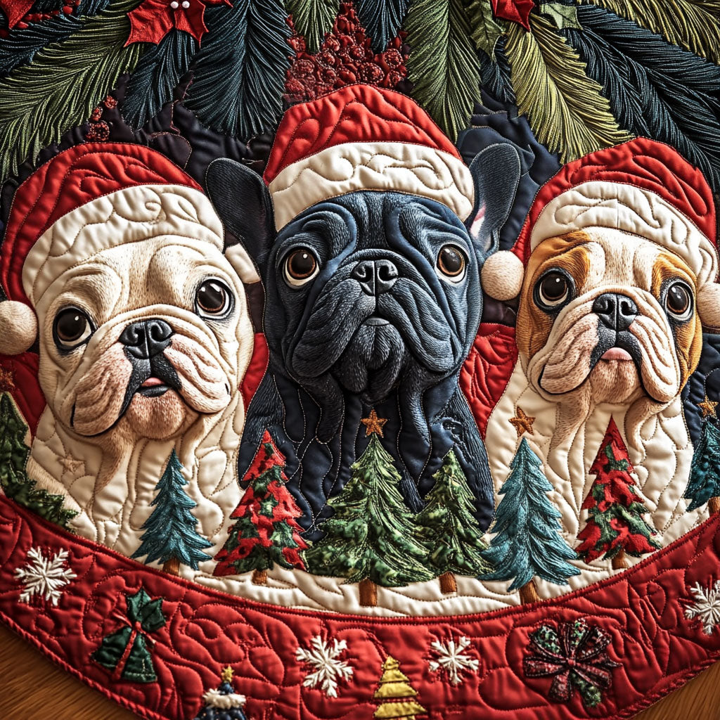 Adorable Frenchie Quilted Christmas Tree Skirt Holiday Living Room Decor