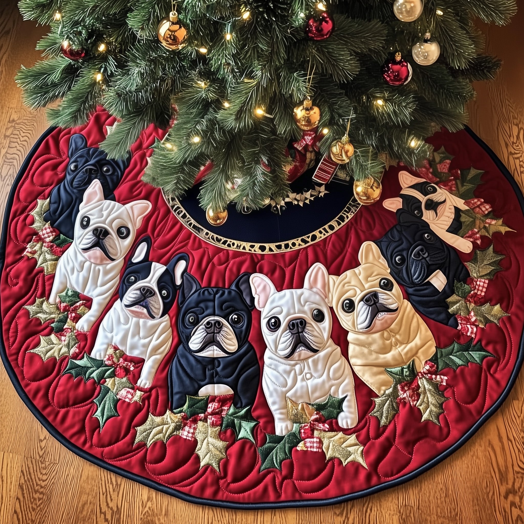 Adorable Frenchie Quilted Tree Skirt Ideal Holiday Accent For Pet Lovers