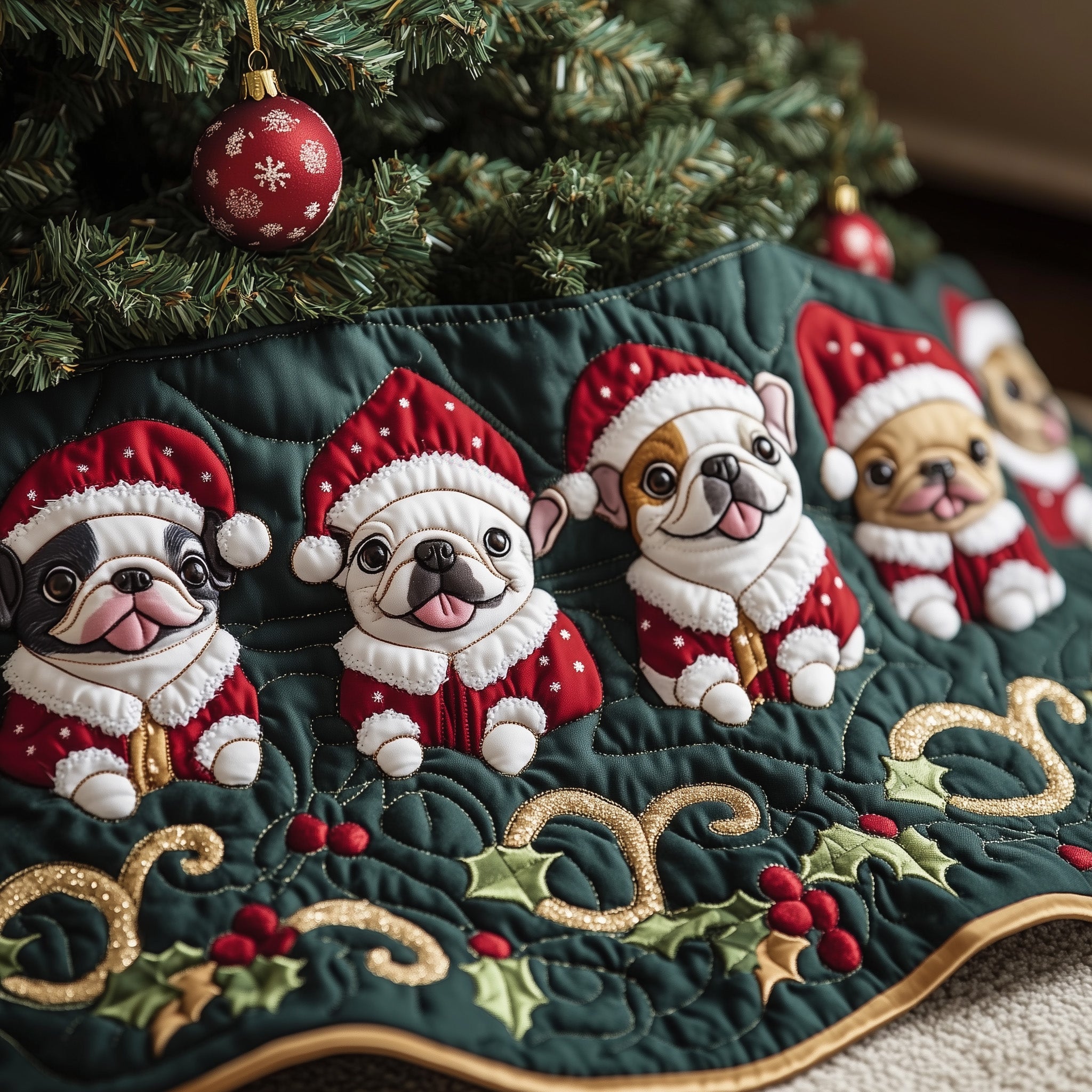 Adorable Frenchie Quilted Tree Skirt Merch For Home And Bedroom
