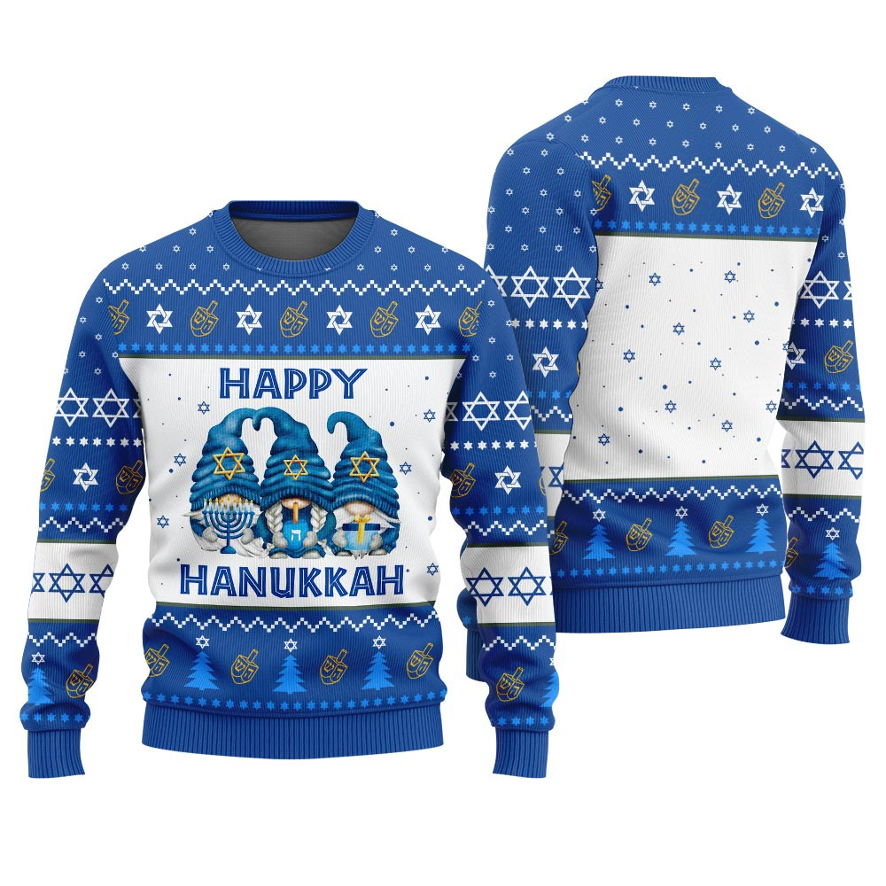 Adorable Gnome Ugly Hanukkah Sweater Royal Merry Christmas Sweatshirt for Holiday Fun