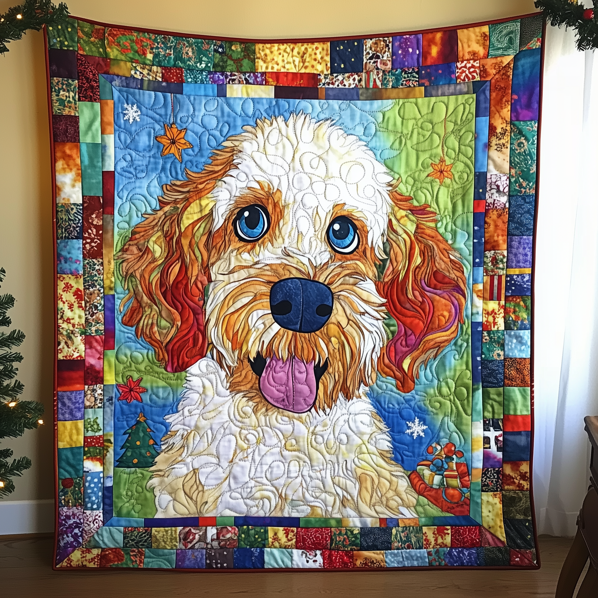 Adorable Goldendoodle Quilted Blanket Christmas Throw Blanket Best Christmas Gifts For Women