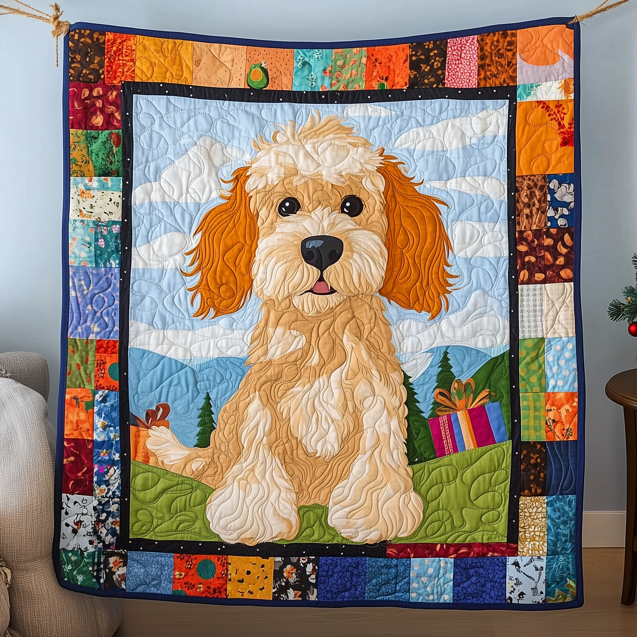 Adorable Goldendoodle Quilted Blanket Christmas Throw Blanket Cute Christmas Gifts For Women
