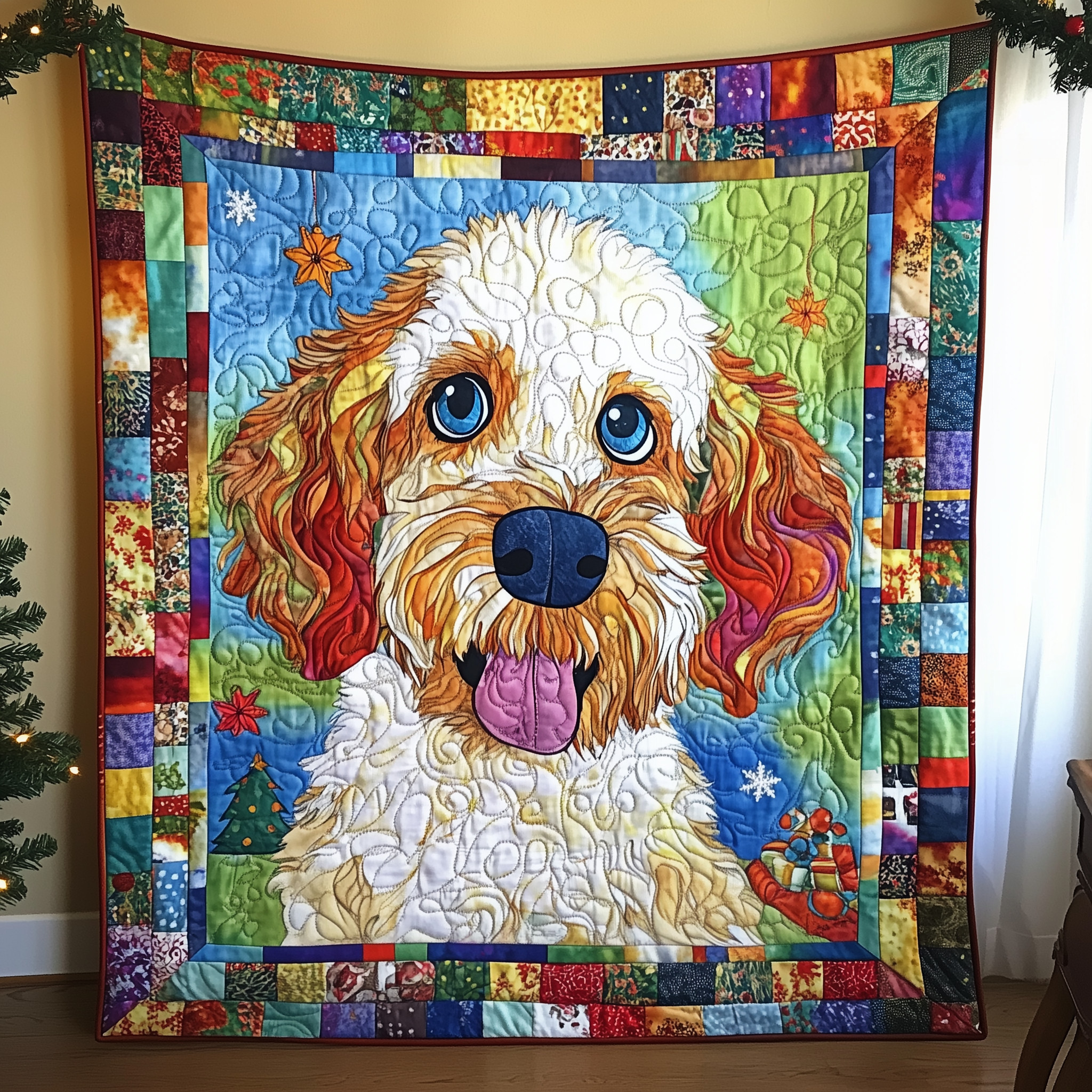 Adorable Goldendoodle Quilted Blanket Holiday Bedroom Decorations Gift For Son