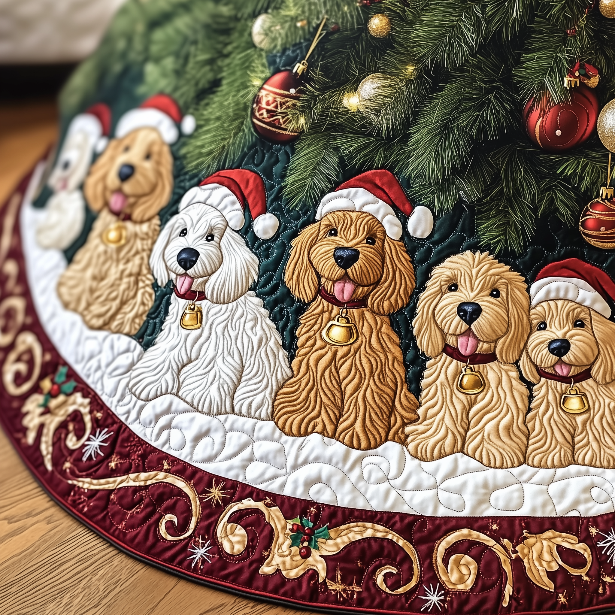 Adorable Handmade Labradoodle Christmas Tree Skirt Quilted Dog Holiday Decoration Gift Idea