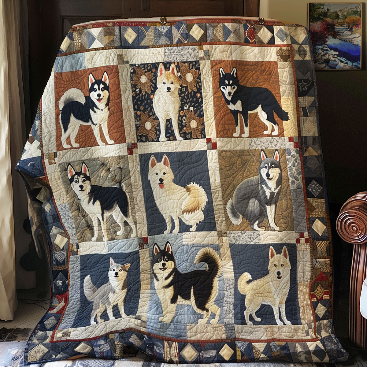 Adorable Husky Quilt Blanket Couch Blanket Good Mothers Day Gifts