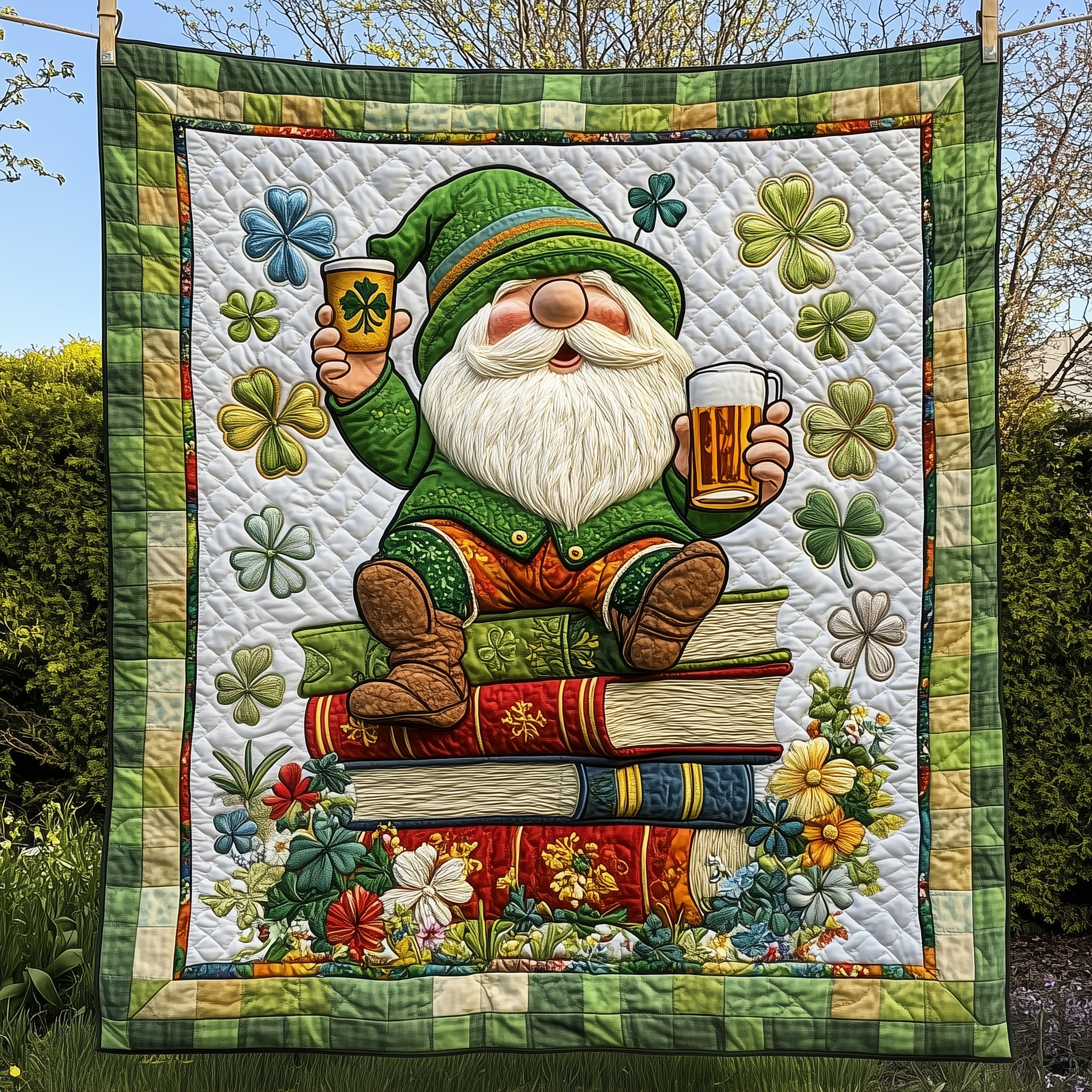Adorable Irish Gnome Luck Charm Quilted Blanket St Patrick Day Holiday Christmas Gnome Gifts