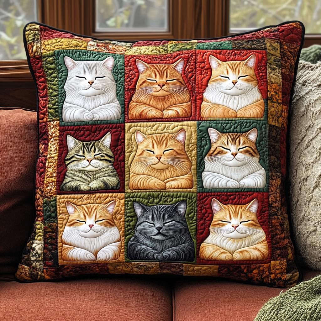 Adorable Kitten Quilted Pillow Case Merry Christmas Cushion Cover