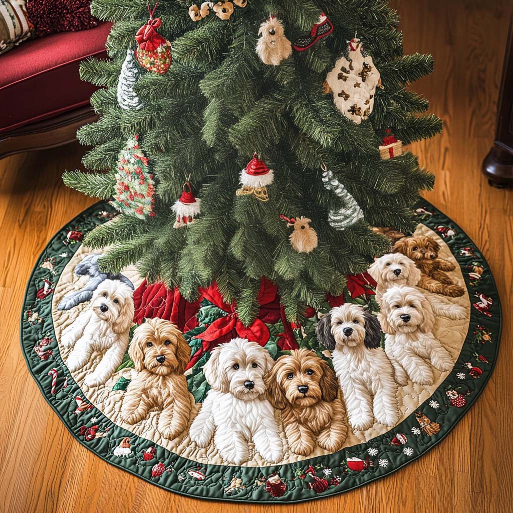 Adorable Labradoodle Christmas Quilted Tree Skirt Festive Tree Base Cover Festive Christmas Home Styling