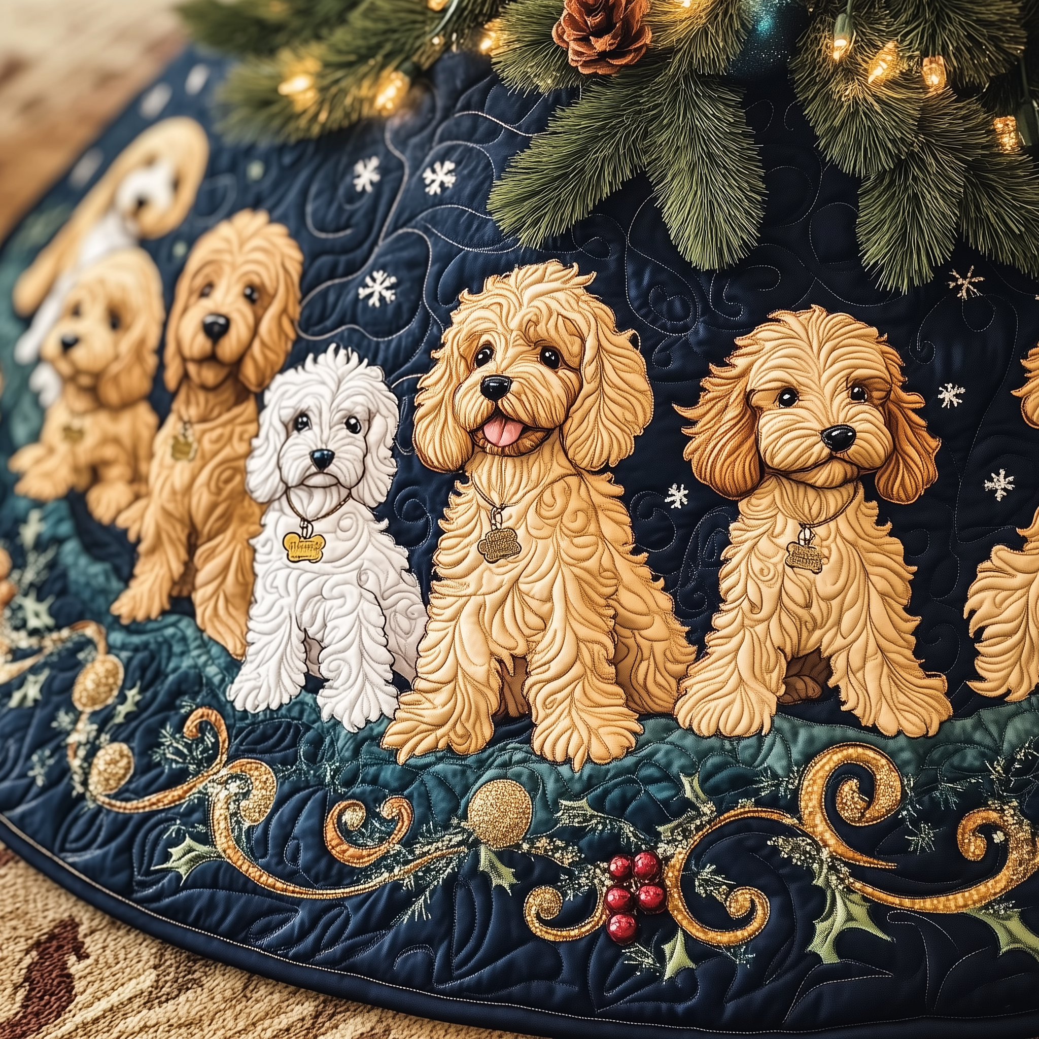 Adorable Labradoodle Christmas Tree Skirt Quilted Handmade Dog Lover Holiday Decoration Gift