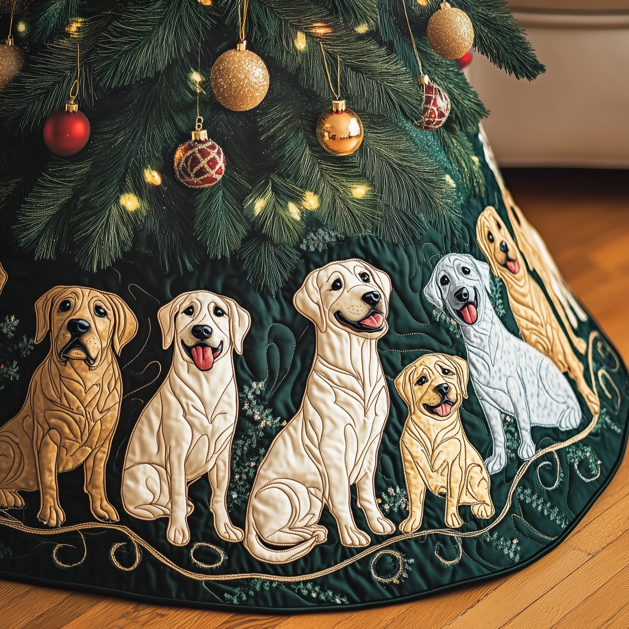 Adorable Labrador Retriever Christmas Tree Skirt Quilted Handmade Holiday Decoration Gift for Home