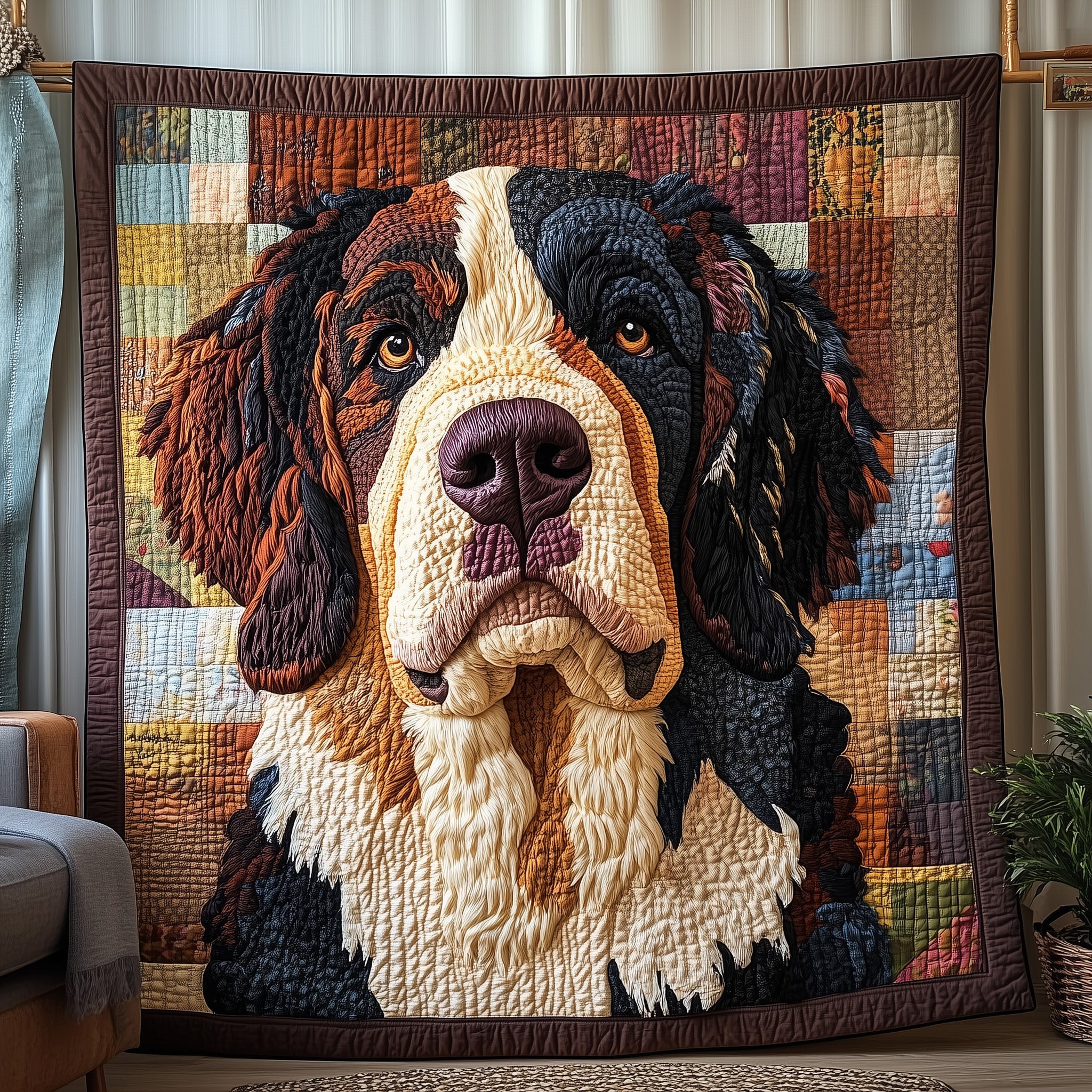 Adorable Newfoundland Dog Large Quilted Blanket Best Newfoundland Gifts For Men