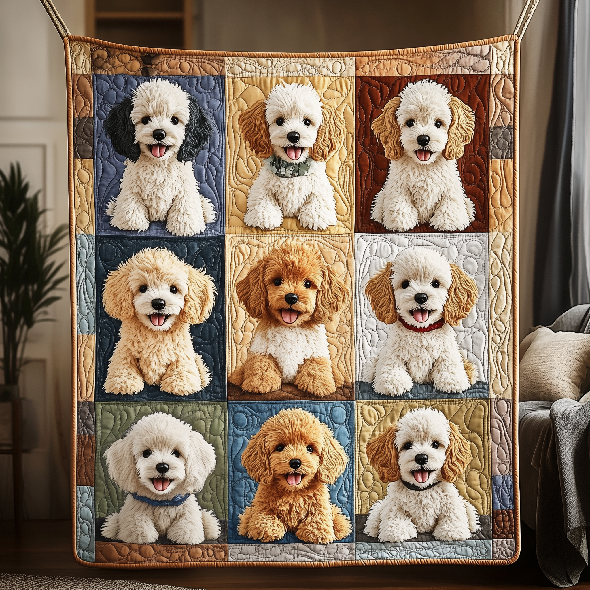 Adorable Poodle Dog Brown Quilted Blanket Christmas Poodle Gifts For Ladies