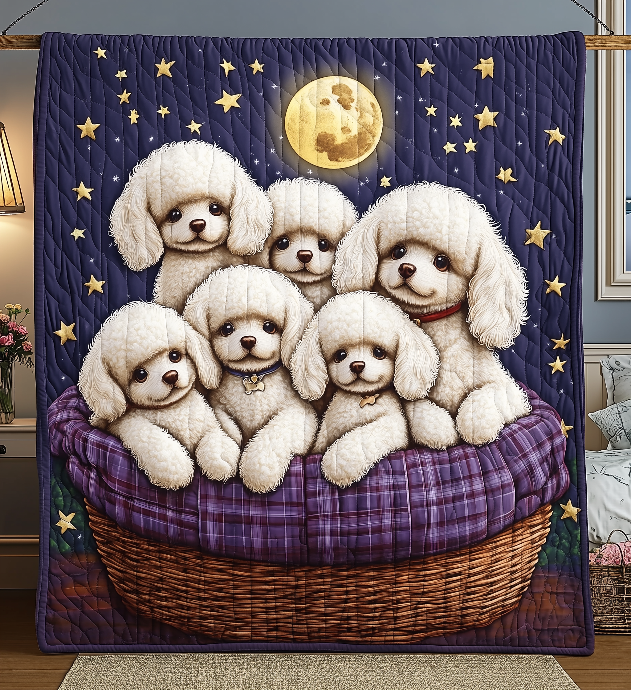 Adorable Poodle Dog Elegant Design Quilted Blanket Poodle Related Gifts For Christmas