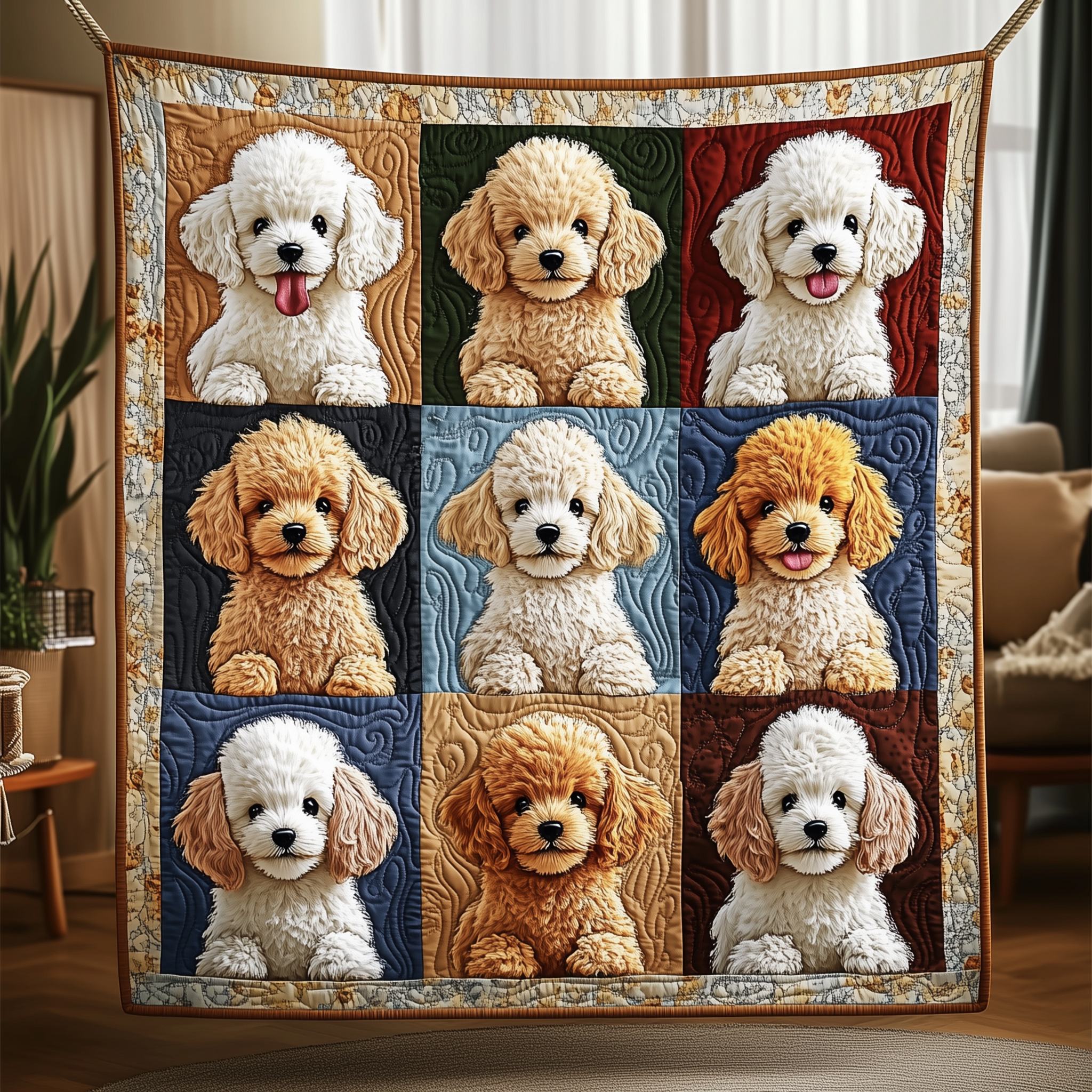 Adorable Poodle Dog Gray Coat Quilted Blanket Poodle Related Gifts For Girlfriend