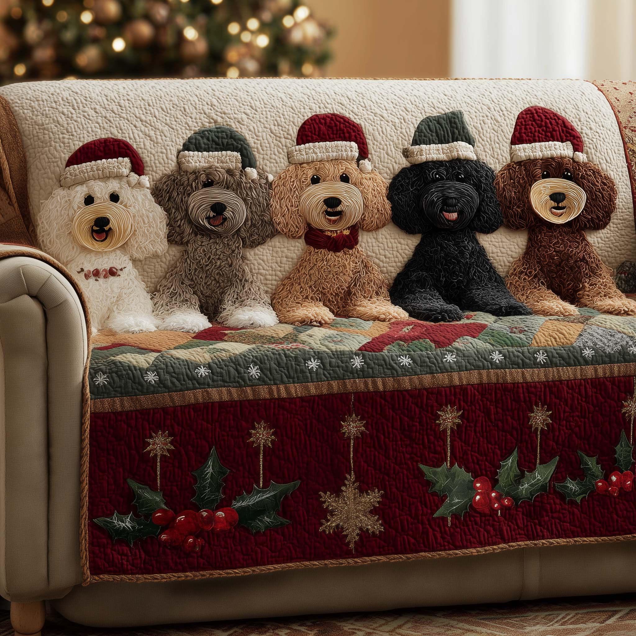 Adorable Poodle Quilted Sofa Cover Cute Dog Luxury Material Poodle Related Gifts