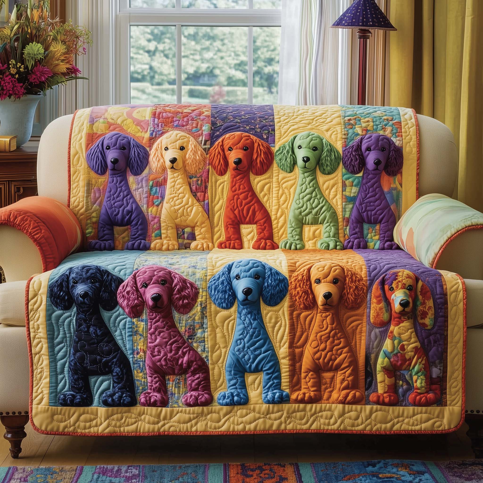 Adorable Poodle Quilted Sofa Cover Cute Dog Sofa Protection Feature Poodle Related Gifts