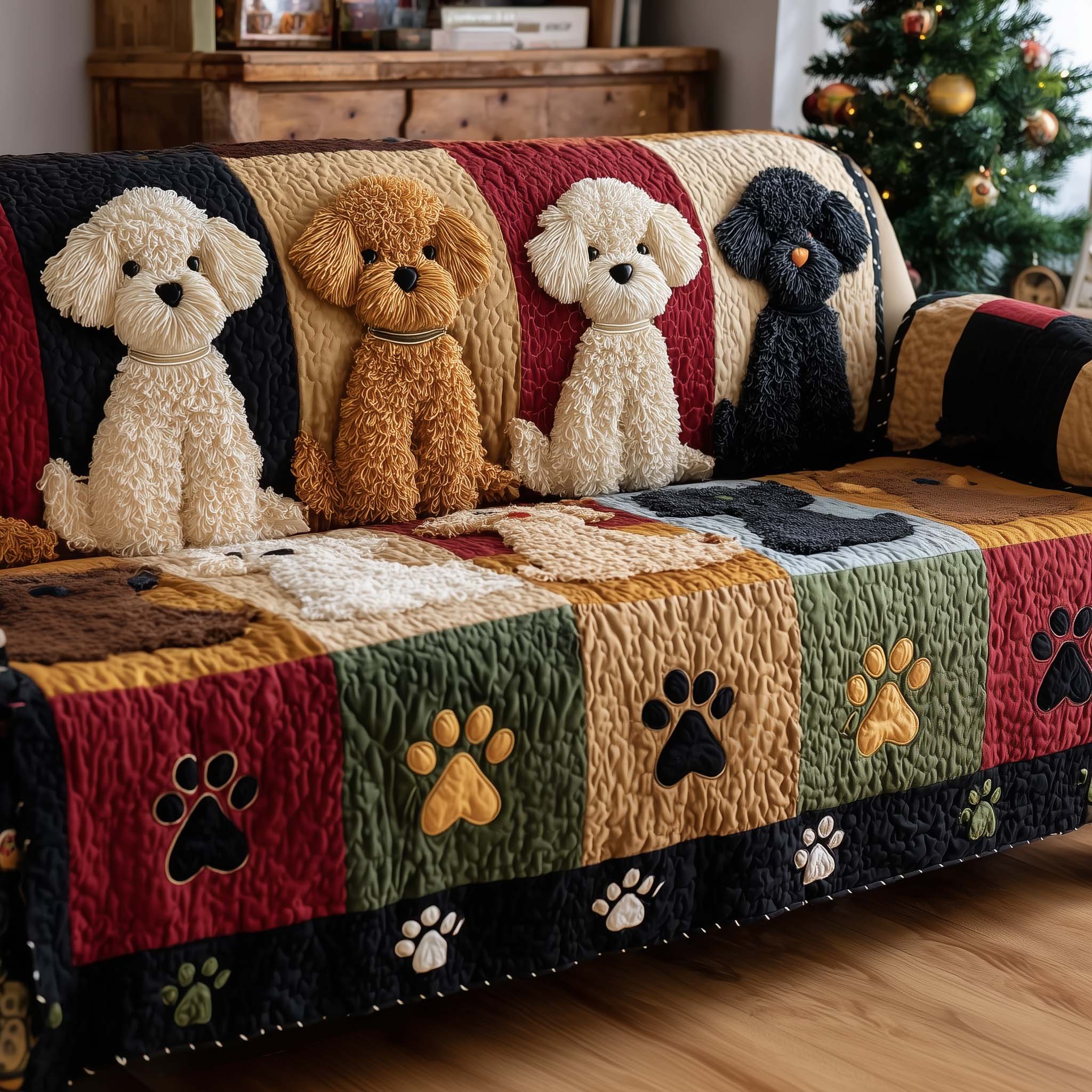 Adorable Poodle Quilted Sofa Cover Cute Dog Sofa Throw Elegant Poodle Related Gifts