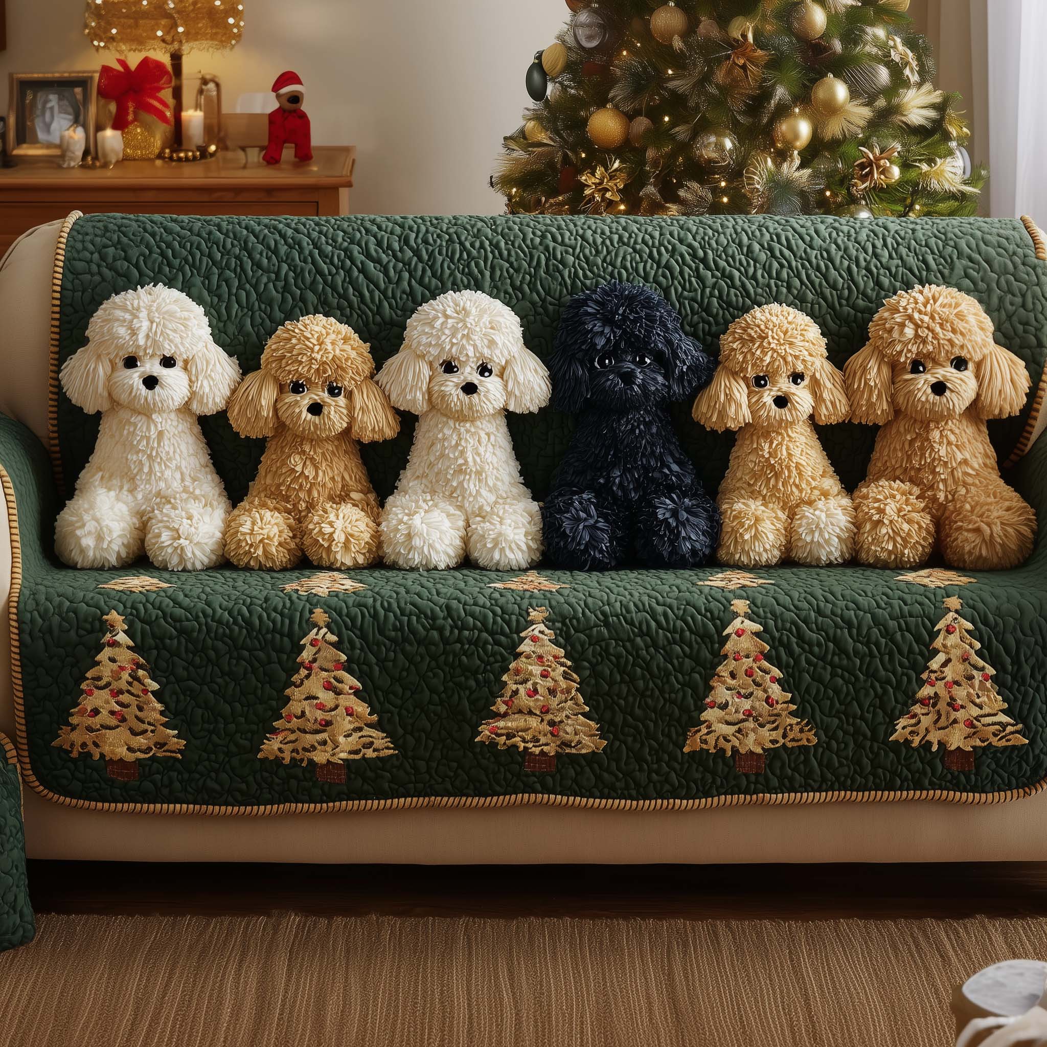 Adorable Poodle Quilted Sofa Cover Dog Sofa Guard Durable Fabric Poodle Related Gifts