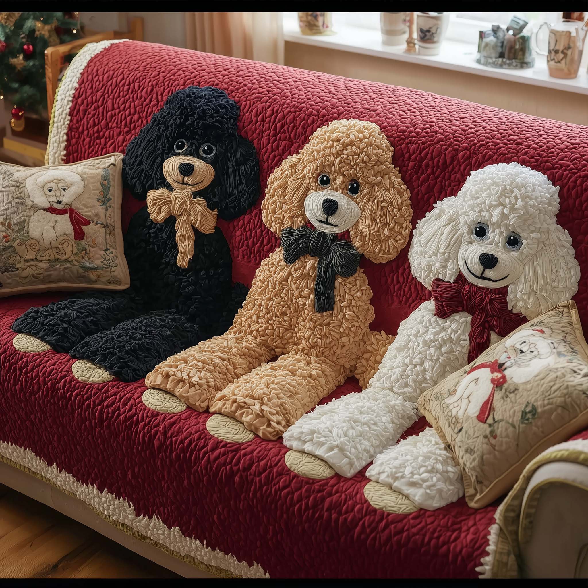 Adorable Poodle Quilted Sofa Cover Dog Sofa Throw Soft Texture Poodle Related Gifts
