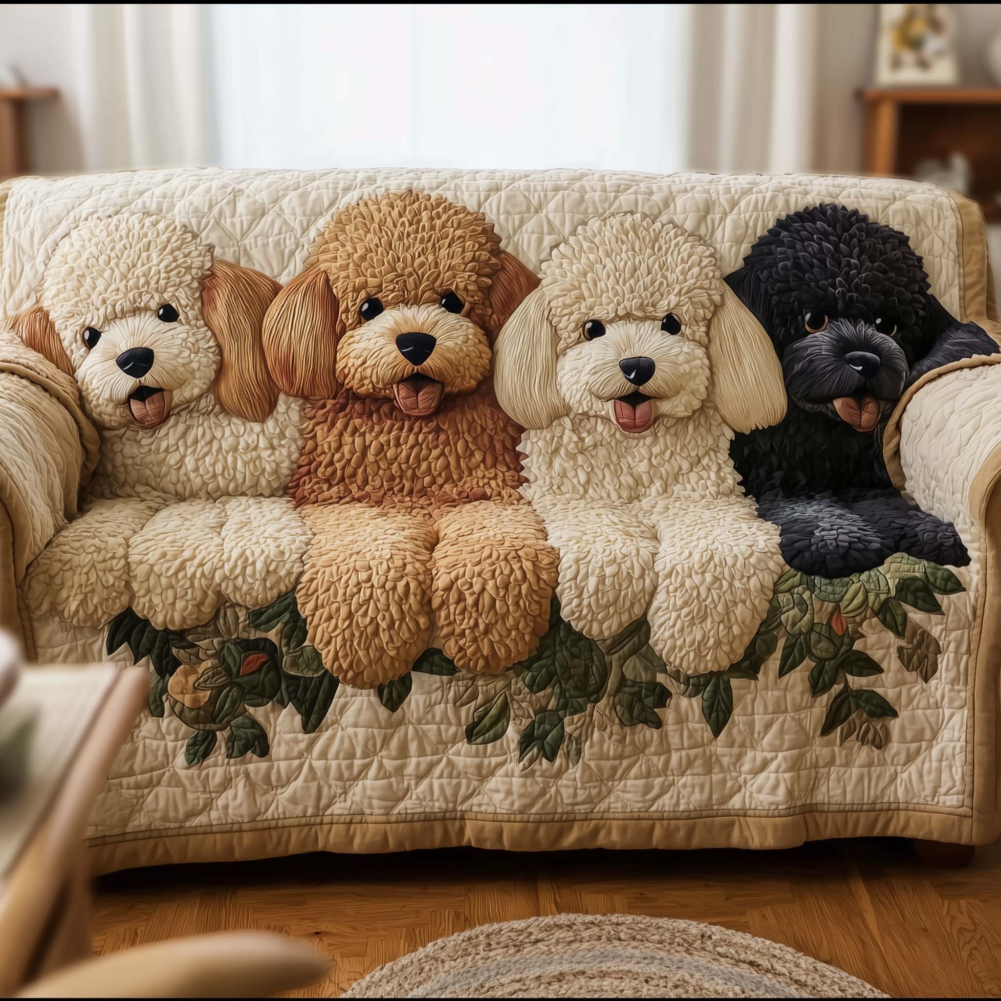 Adorable Poodle Quilted Sofa Cover Puppy Easy To Wash Sofa Guard Poodle Related Gifts