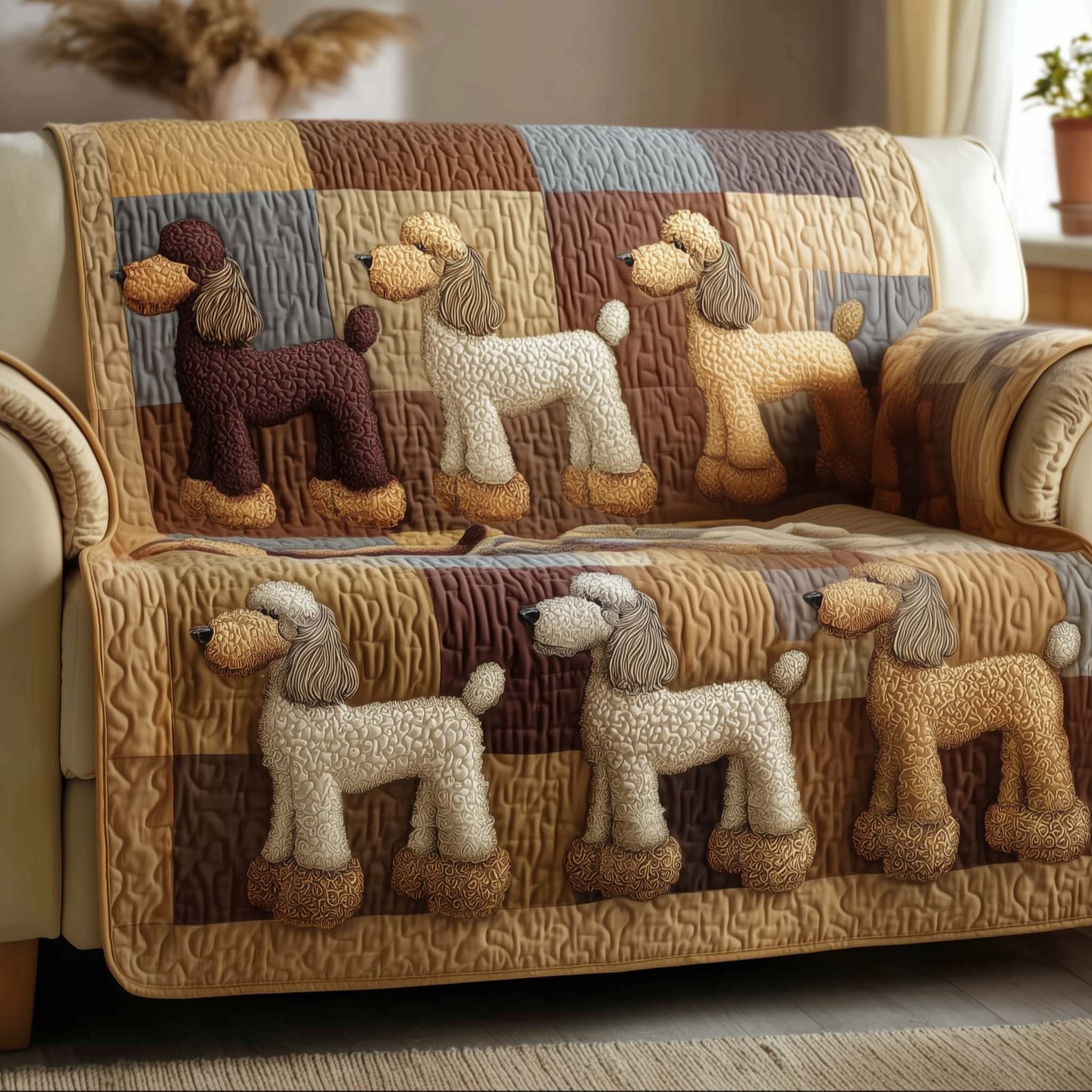 Adorable Poodle Quilted Sofa Cover Puppy Sofa Throw Anti-Scratch Poodle Related Gifts