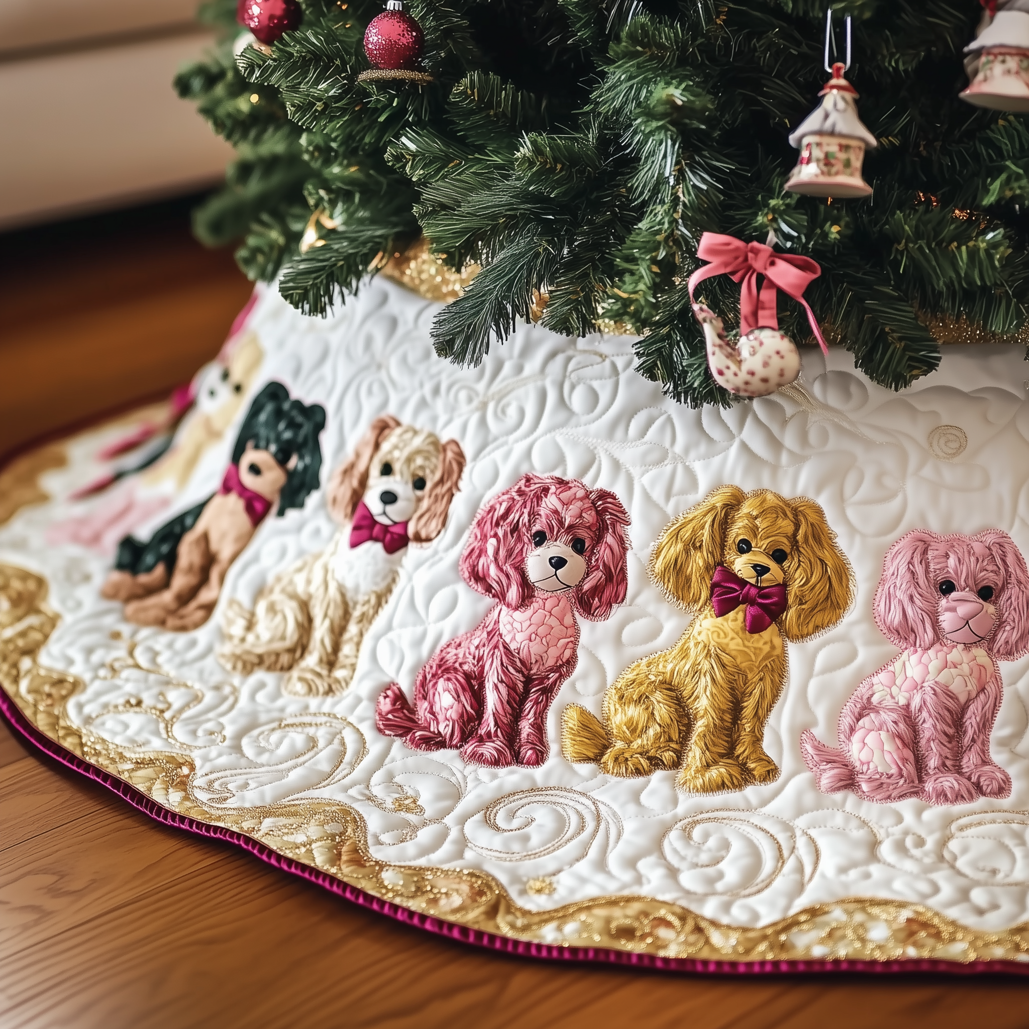 Adorable Poodle Quilted Tree Skirt Charming Accent For Cozy Christmas Nights