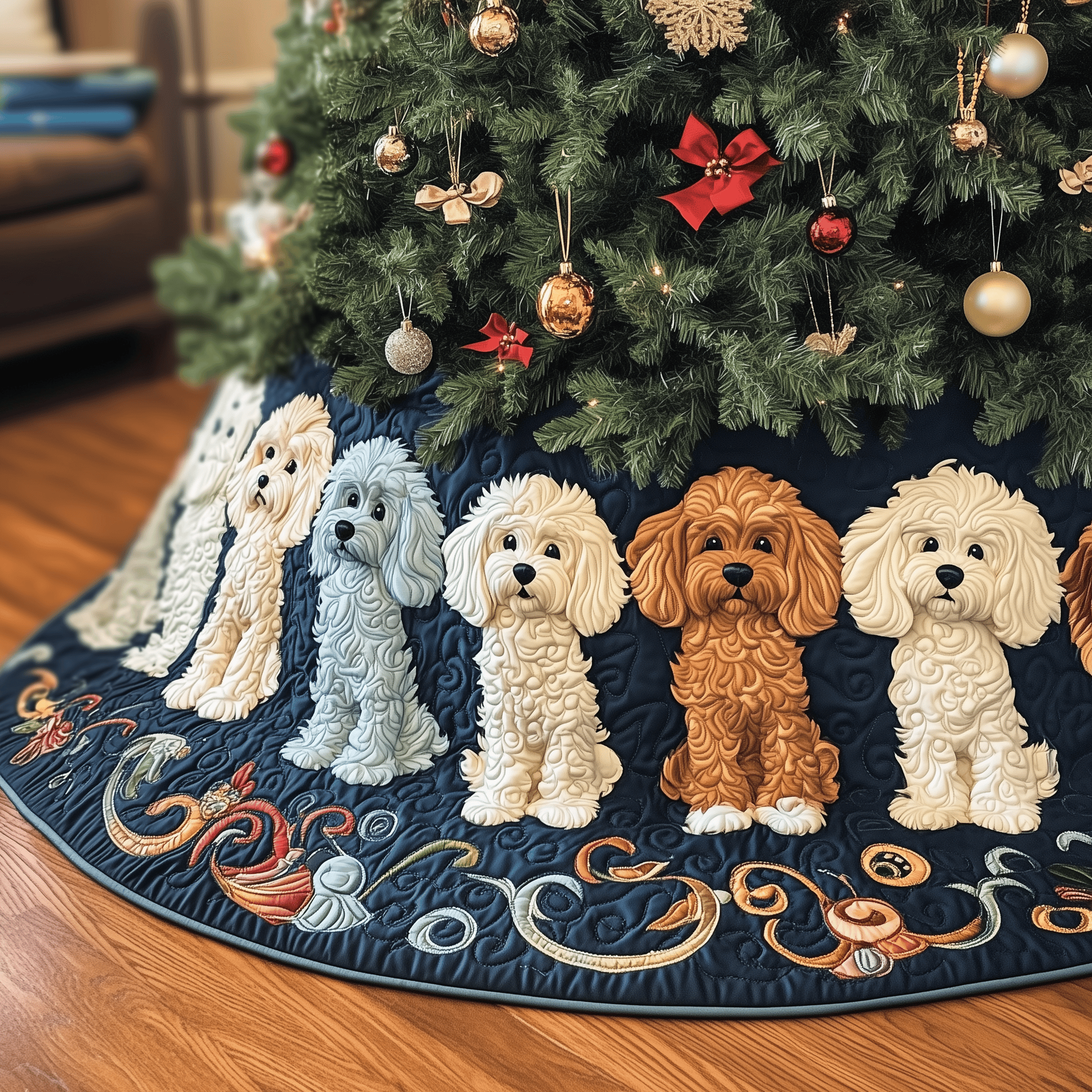 Adorable Poodle Quilted Tree Skirt Christmas Tree Skirt Best Christmas Gifts For Wife
