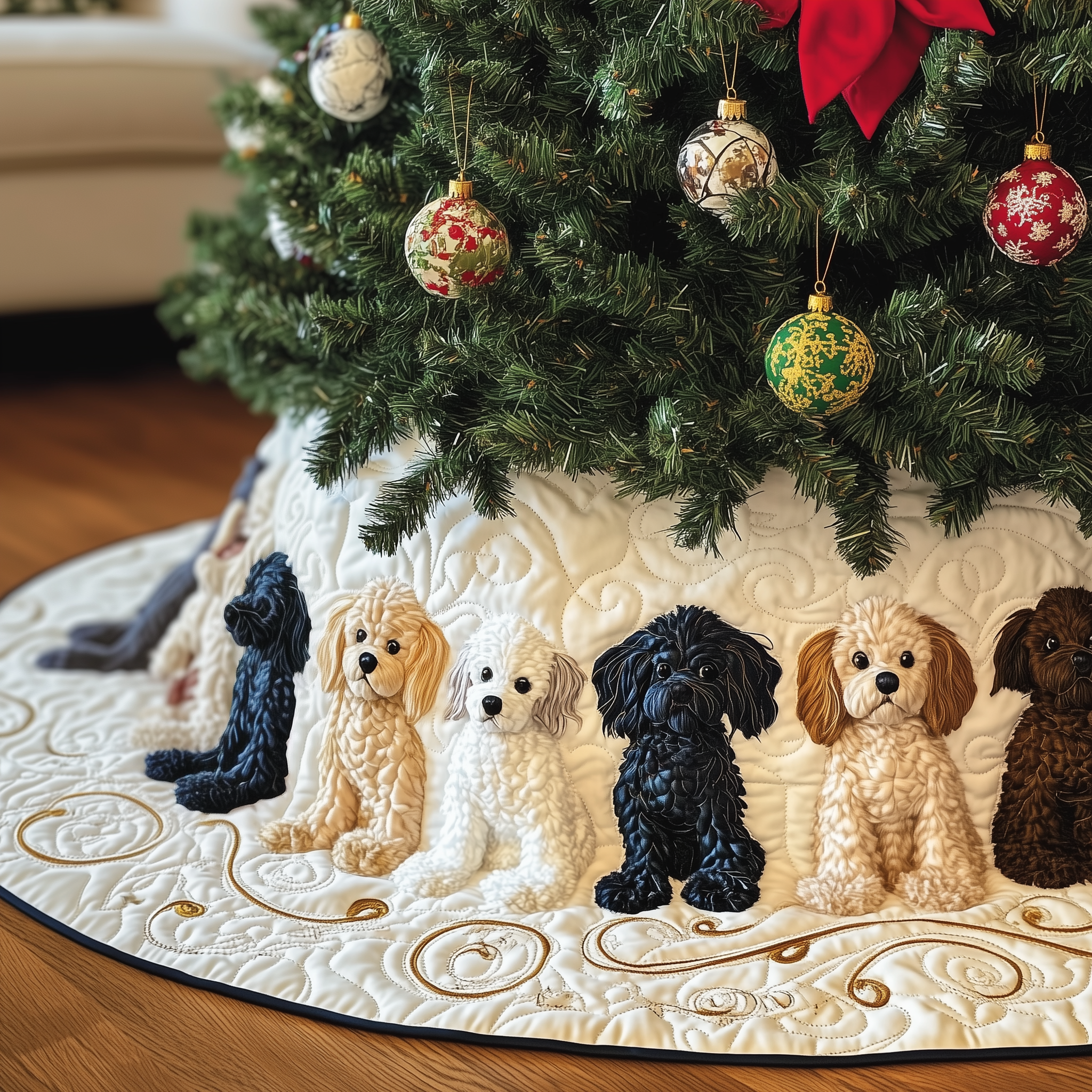 Adorable Poodle Quilted Tree Skirt Festive Decoration To Brighten Your Space