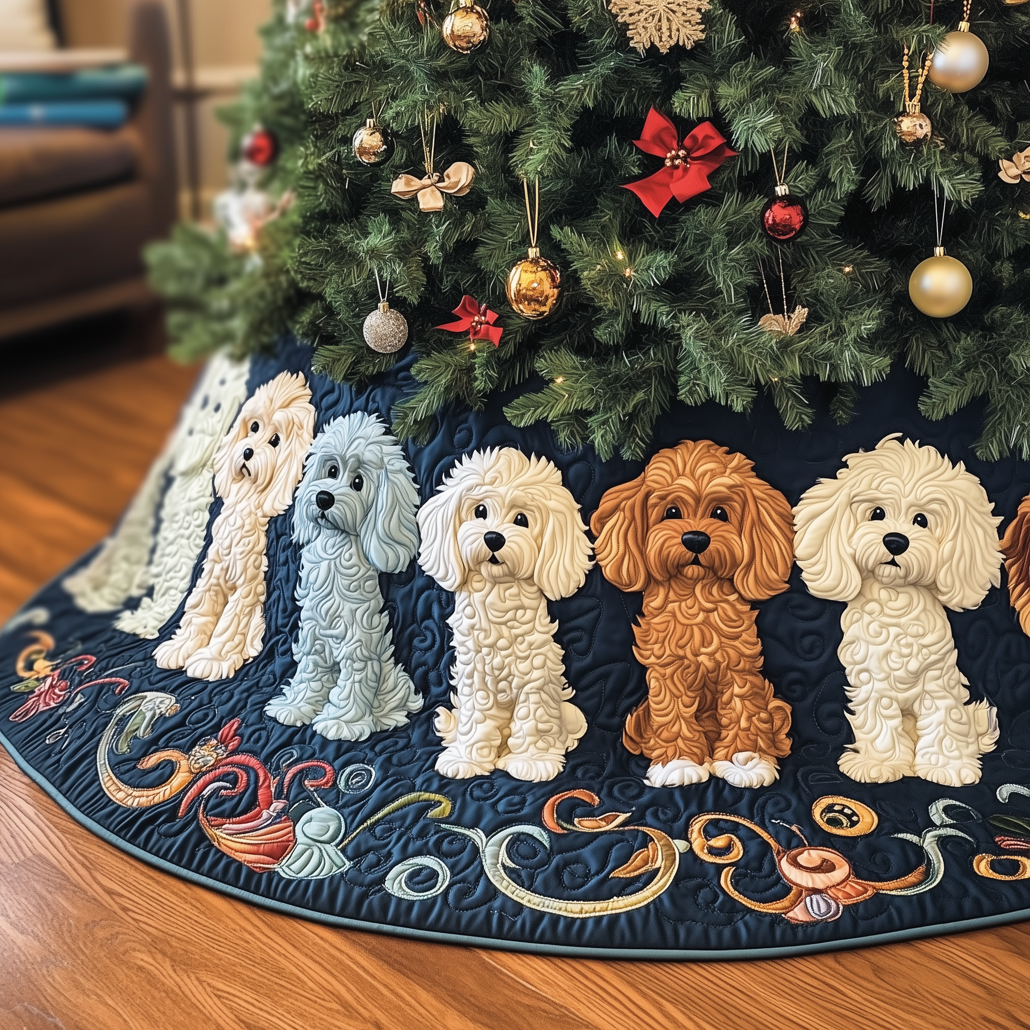 Adorable Poodle Quilted Tree Skirt Lovely Gift Idea For Christmas Home Lovers