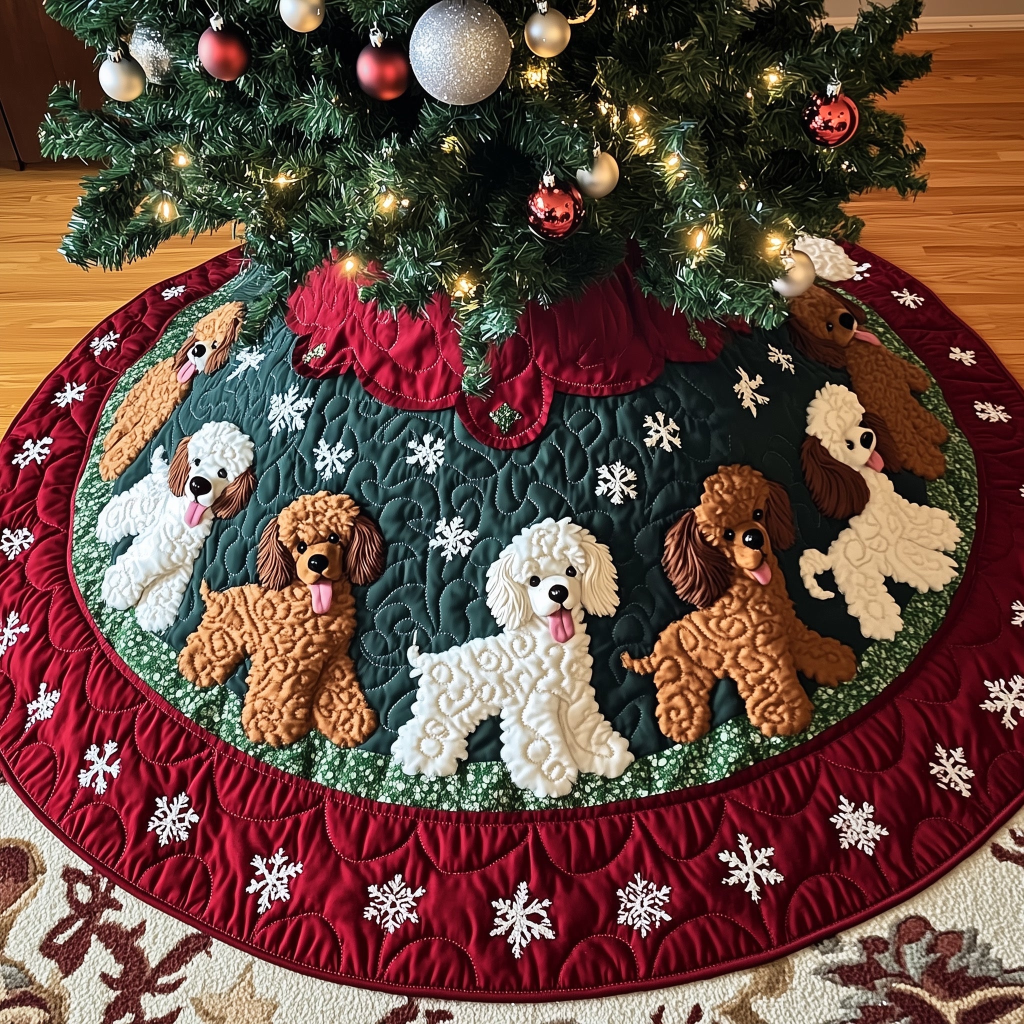 Adorable Poodle Quilted Tree Skirt Makes Your Christmas Tree Extra Special