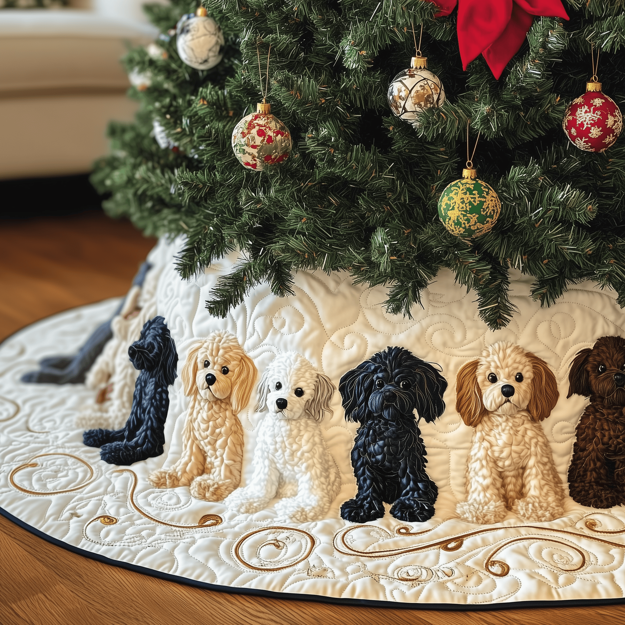 Adorable Poodle Quilted Tree Skirt Velvet Tree Skirt Christmas Gifts For Parent In Laws