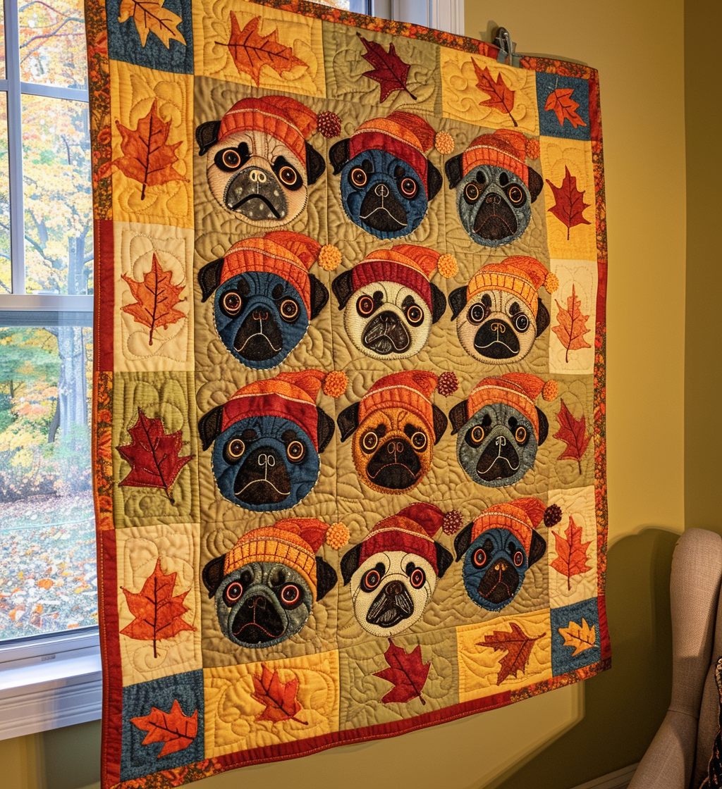 Adorable Pugs Quilted Blanket Presents For Pug Owners