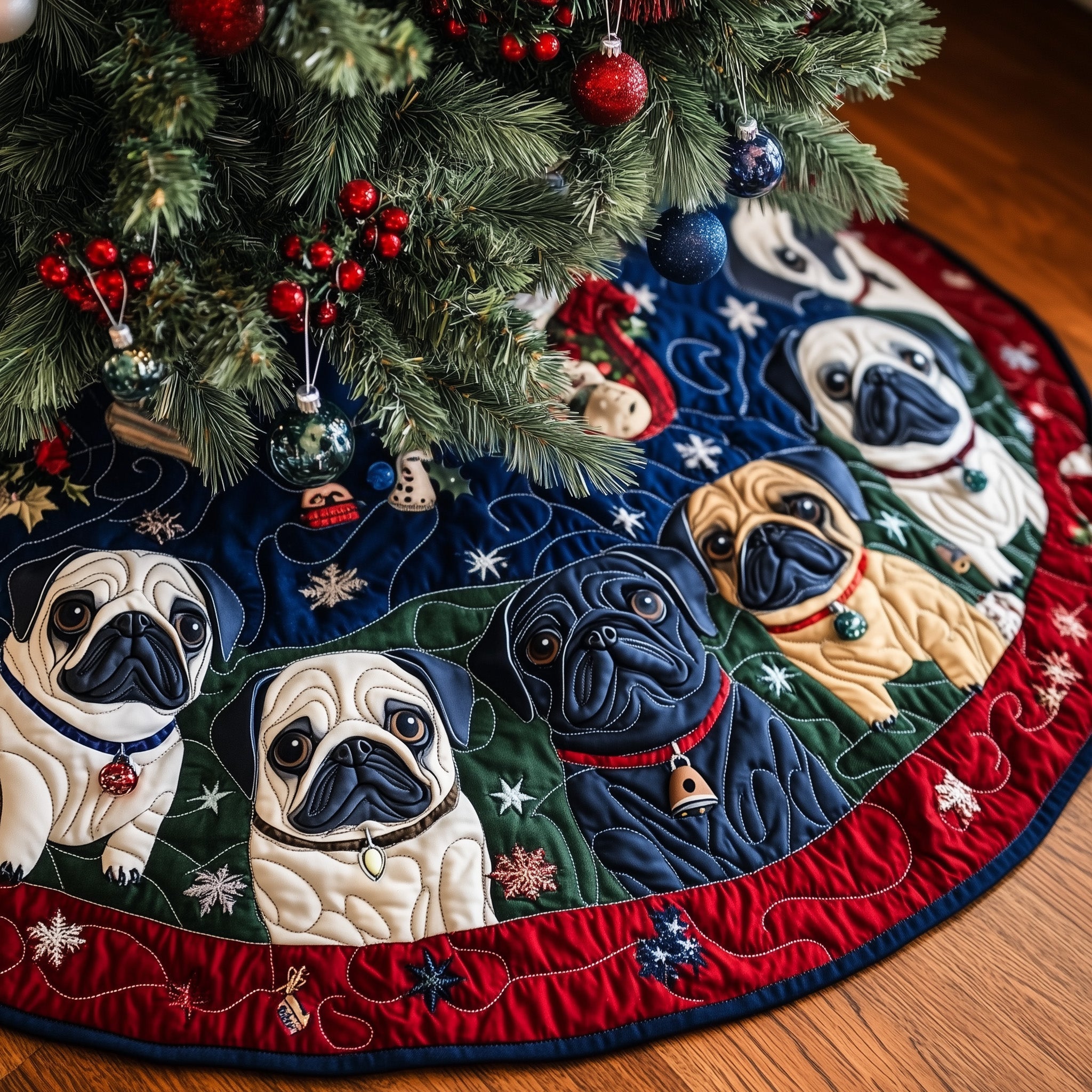 Adorable Pugs Quilted Tree Skirt Christmas Merch Gift