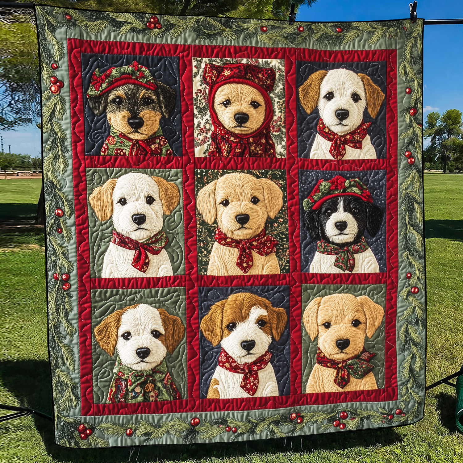Adorable Puppy Snowflakes Quilted Blanket Good Gifts For New Dog Owners