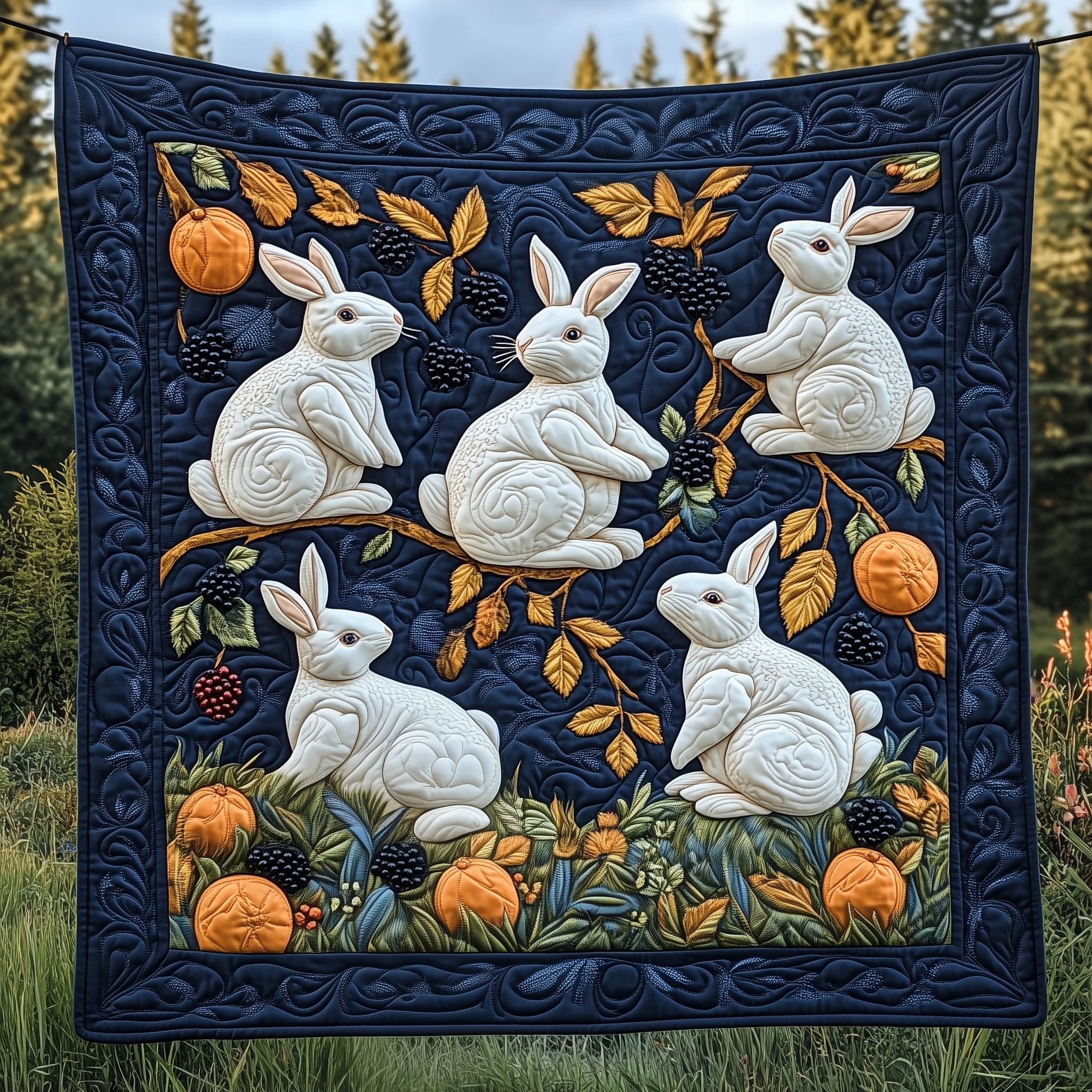 Adorable Rabbit Bunny Cute Quilted Blanket In Forest Xmas Presents For Rabbit Lovers