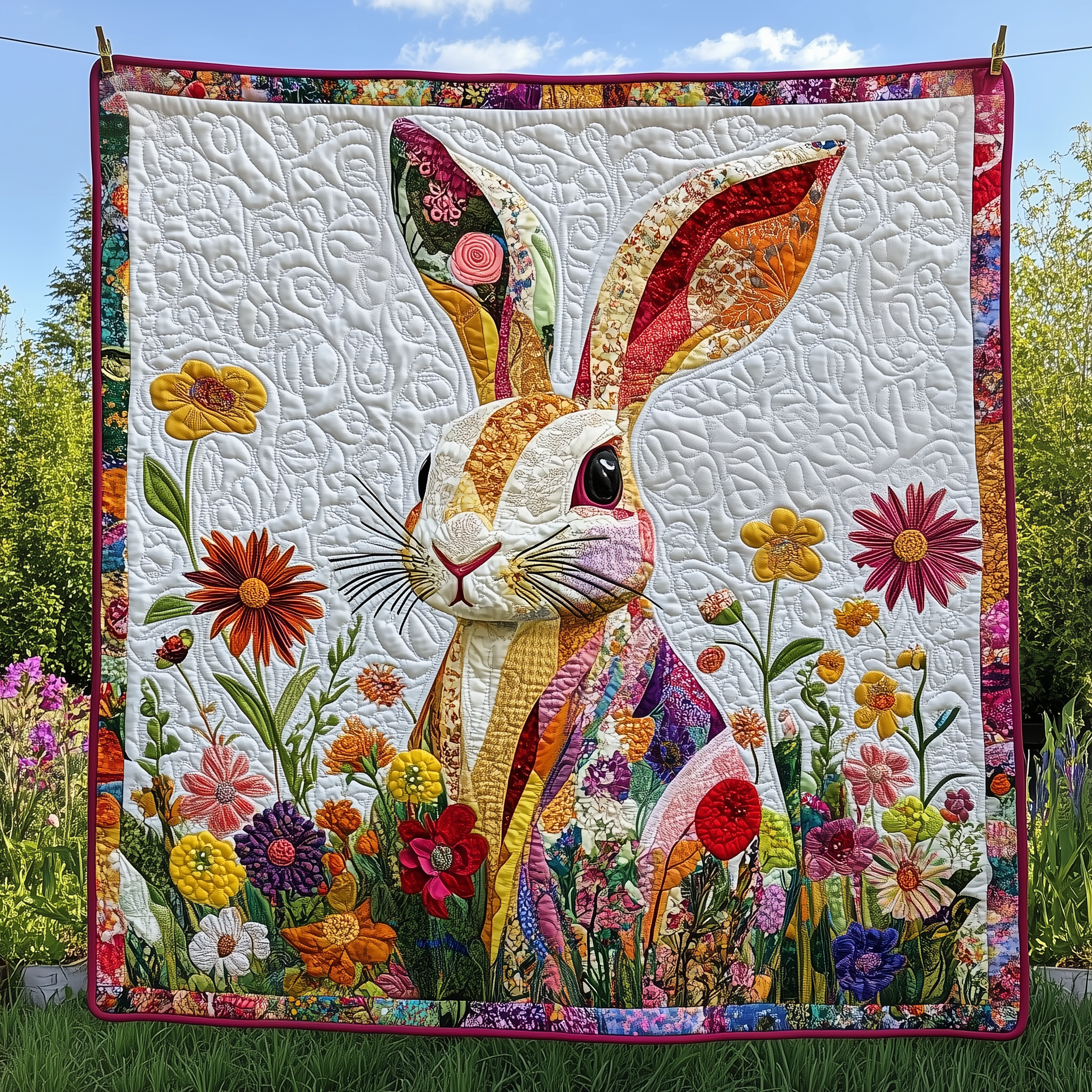 Adorable Rabbit Bunny Garden Motif Quilted Blanket Kids Christmas Presents For Rabbits