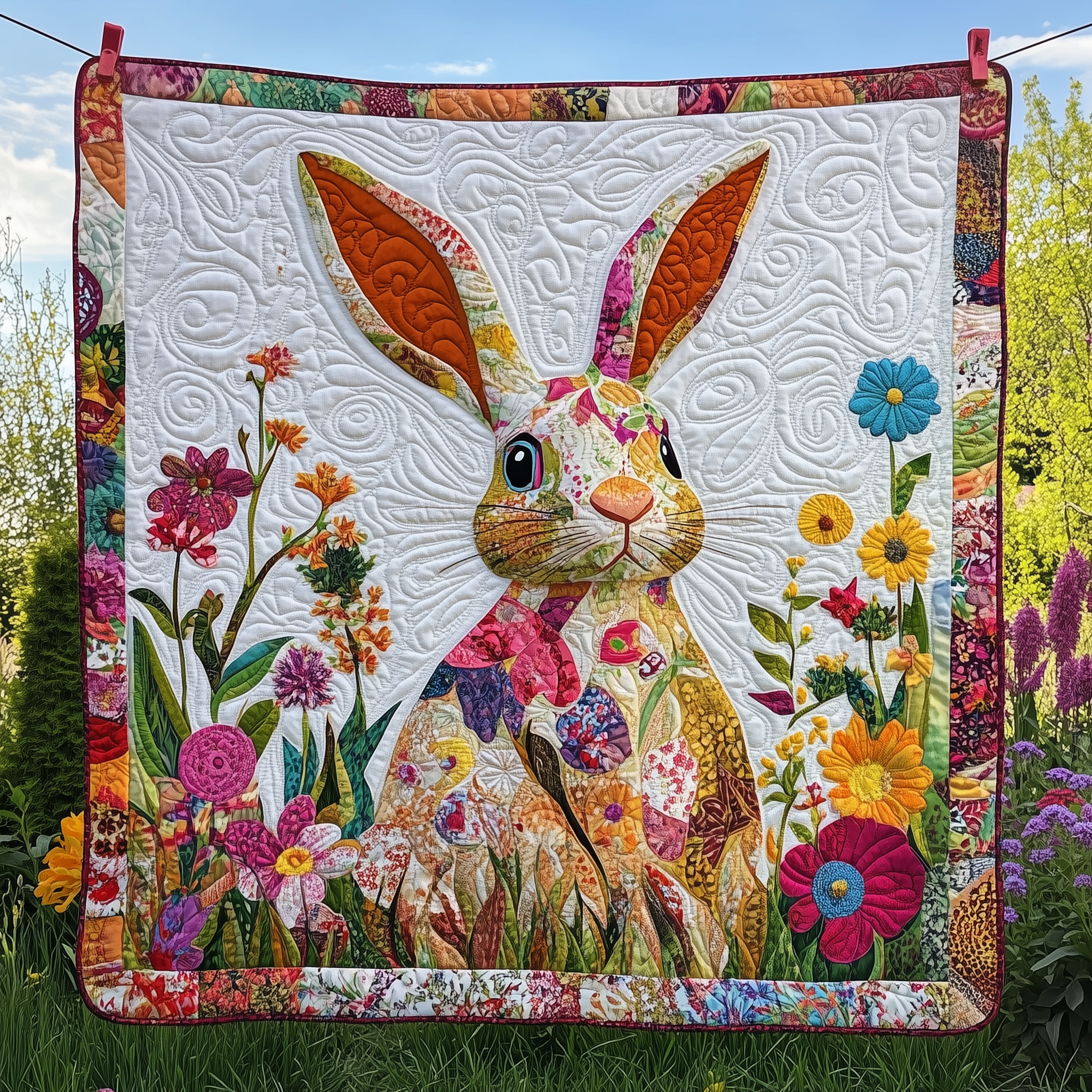 Adorable Rabbit Bunny Playful Quilted Blanket Toddler Room Kids Bunny Rabbit Presents
