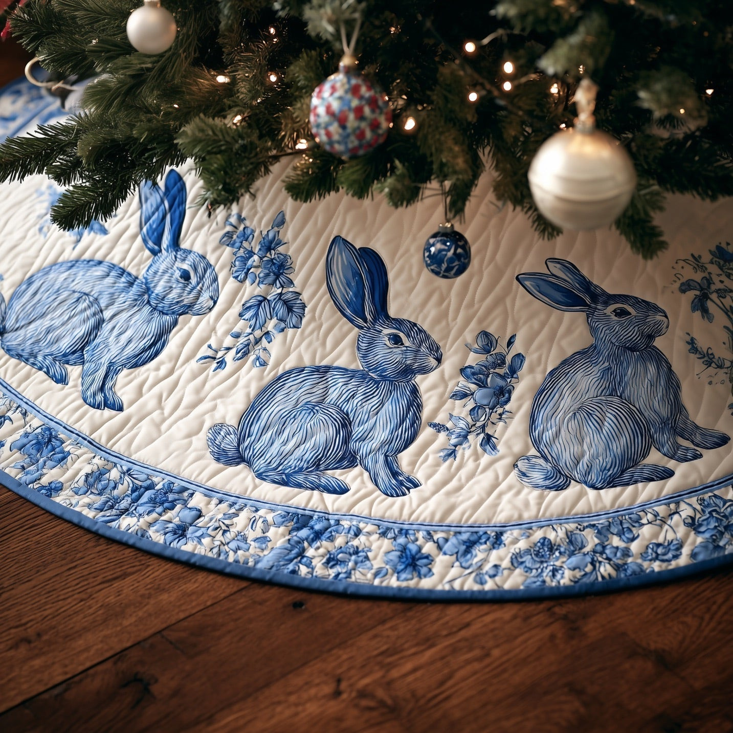 Adorable Rabbit Quilted Tree Skirt Holiday Decor Christmas Tree Skirt Christmas Gift Ideas