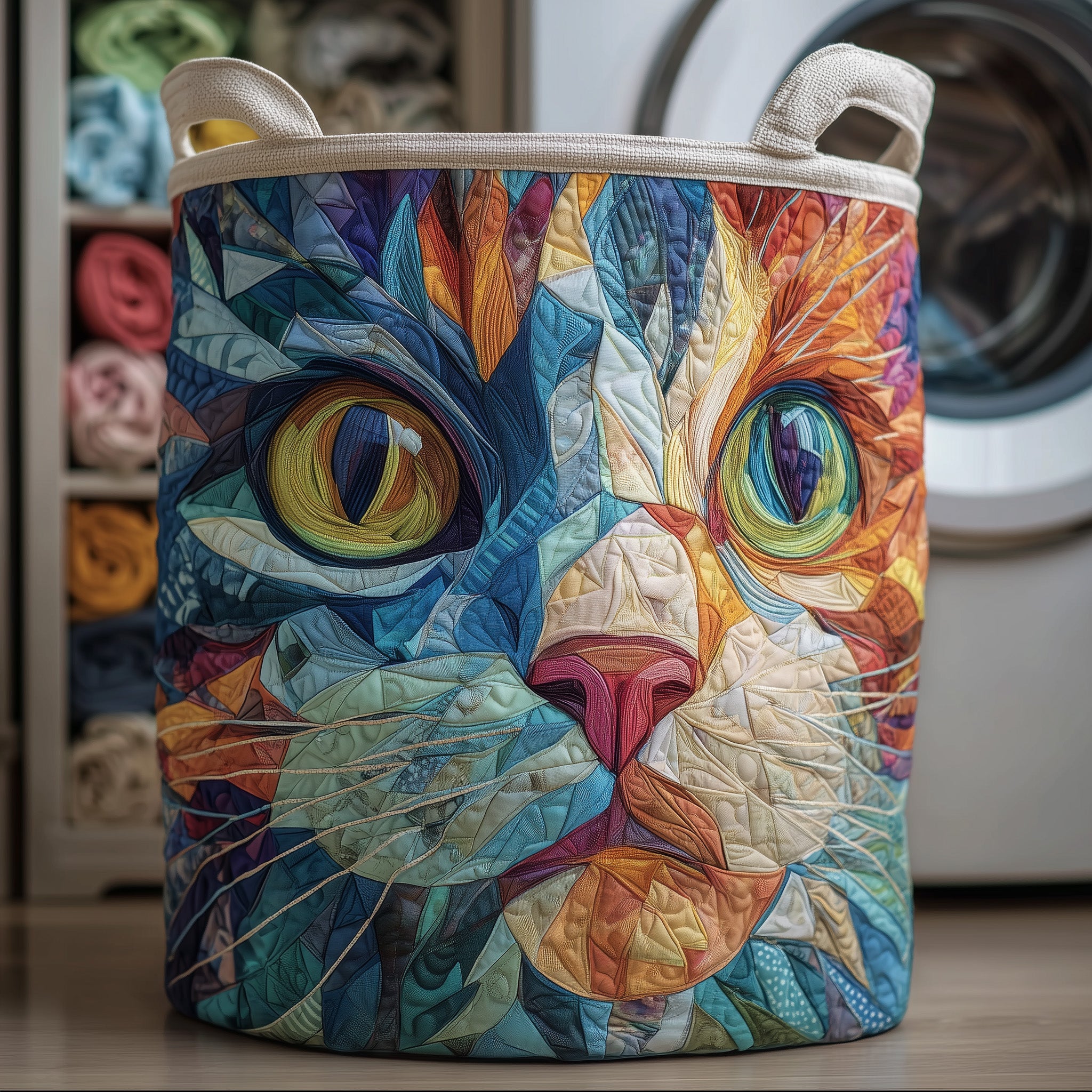Adorable Rainbow Cat Quilted Laundry Basket Delightful Present For Cat Lover
