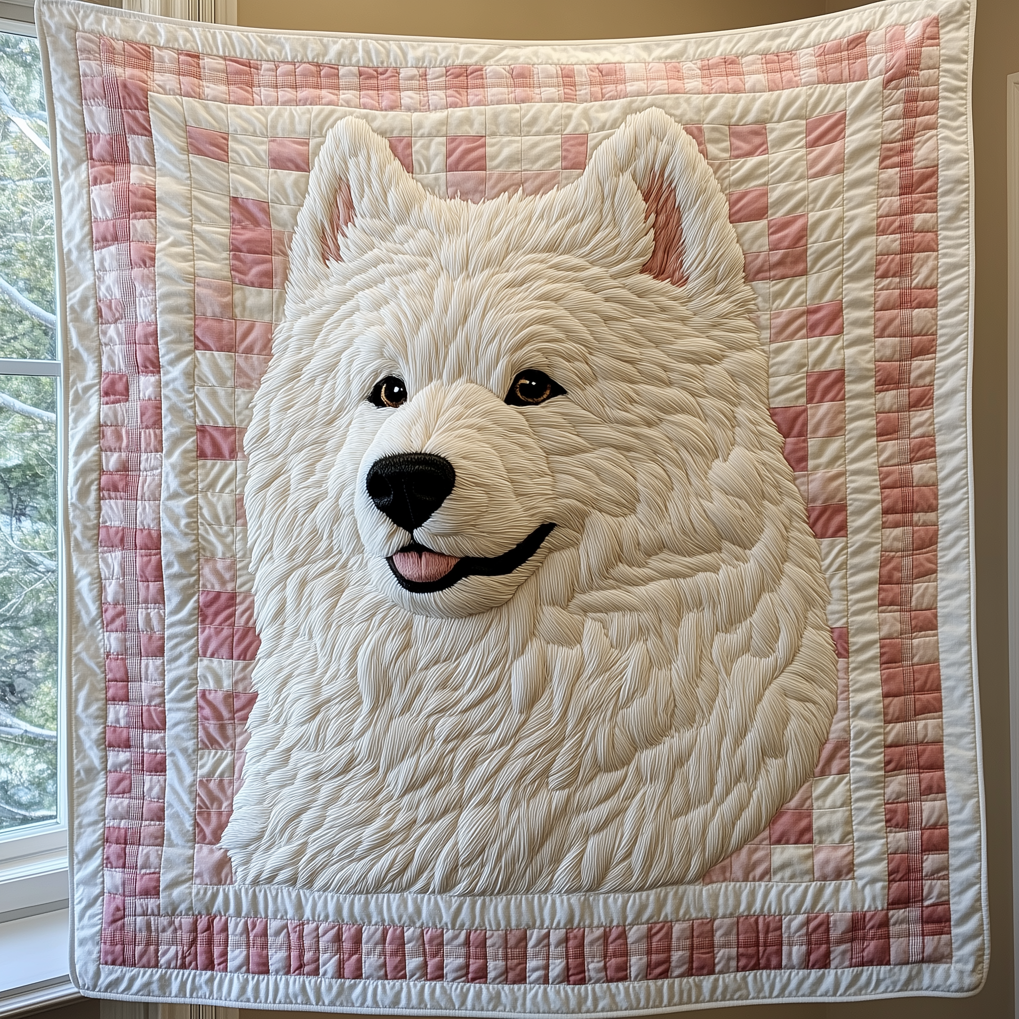 Adorable Samoyed Dog Soft White Quilted Blanket Samoyed Dog Themed Gifts For Christmas