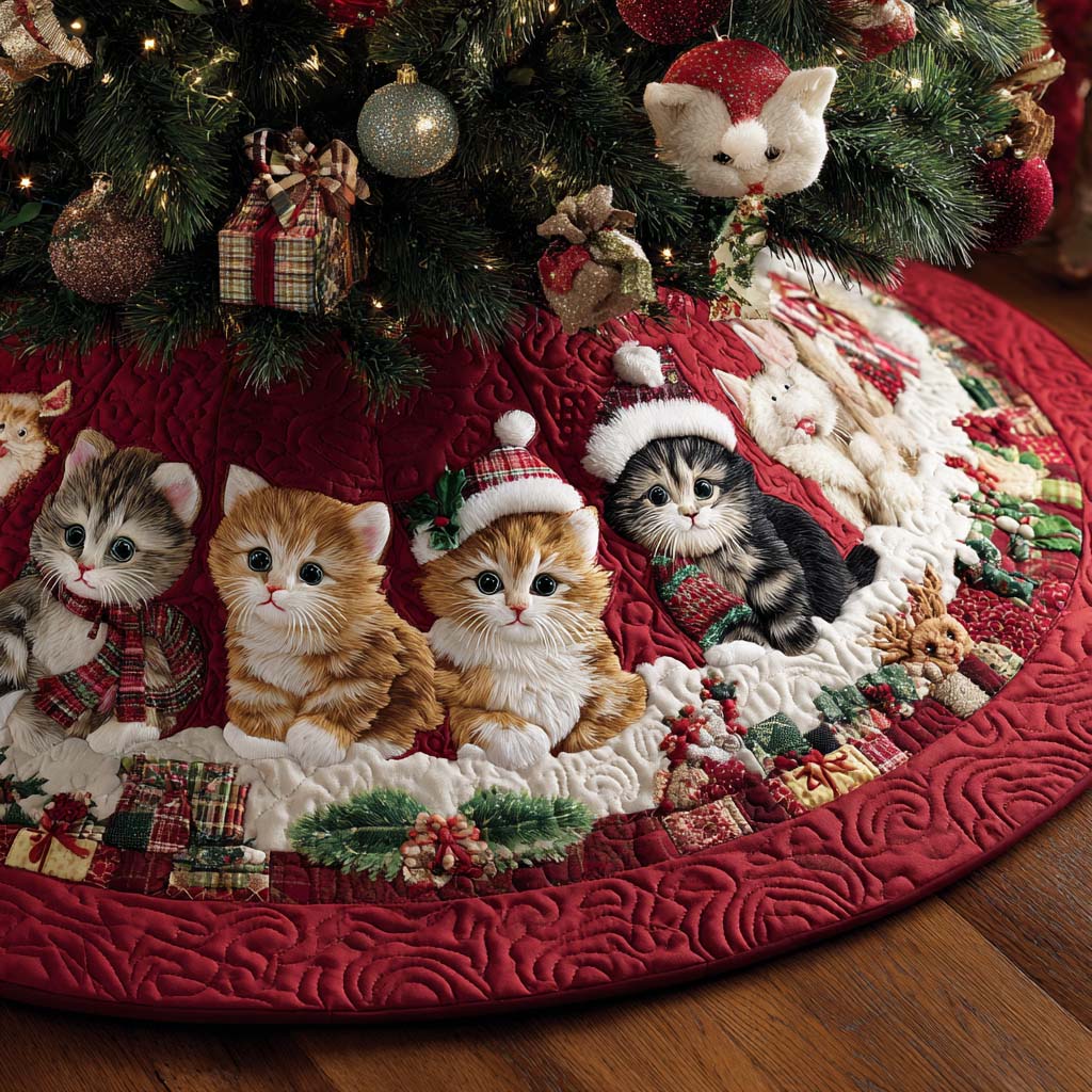 Adorable Santa Paws Christmas Quilted Tree Skirt Soft and Durable Quilted Tree Skirt for Every Home