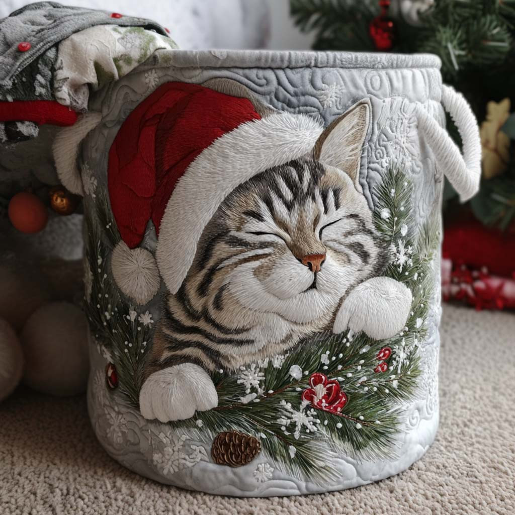 Adorable Santa Paws Quilted Laundry Basket Luxury Quilted Storage Basket Gift for Home Decor Lovers