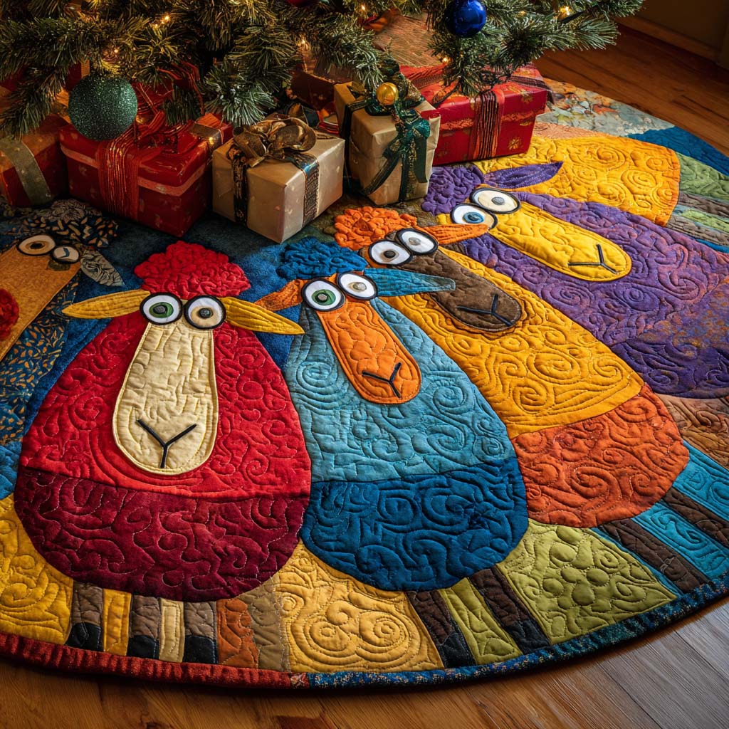 Adorable Sheep Christmas Quilted Tree Skirt Xmas Tree Decor Gifts For Sheep Lovers