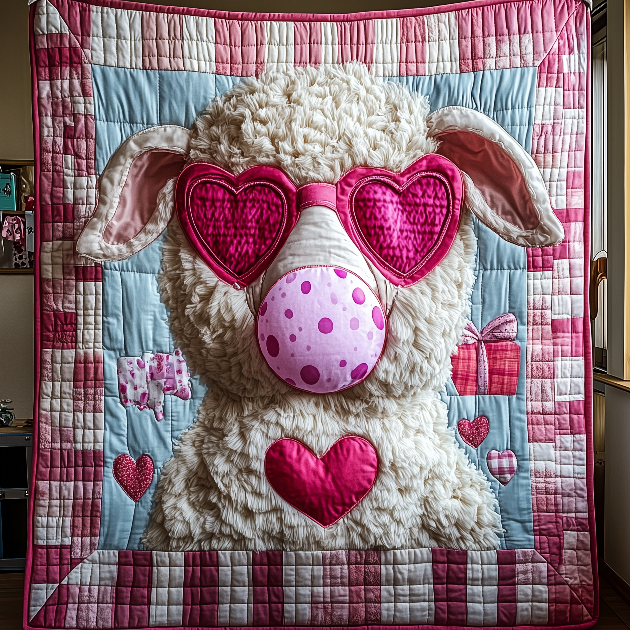 Adorable Sheep Farm Animal Pattern Quilted Blanket Cozy Gift For Valentine Lovers