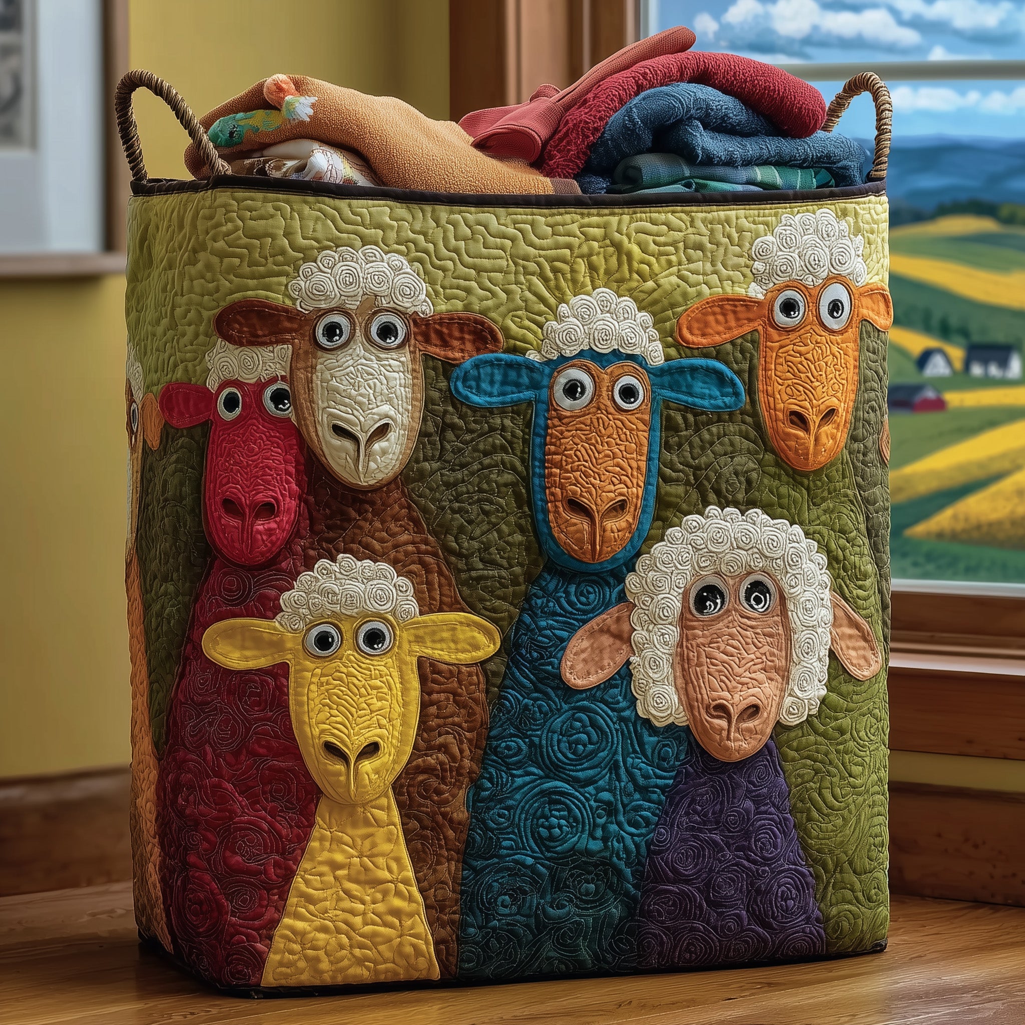 Adorable Sheep Heaven Quilted Laundry Basket Cute Gifts For Sheep Lovers