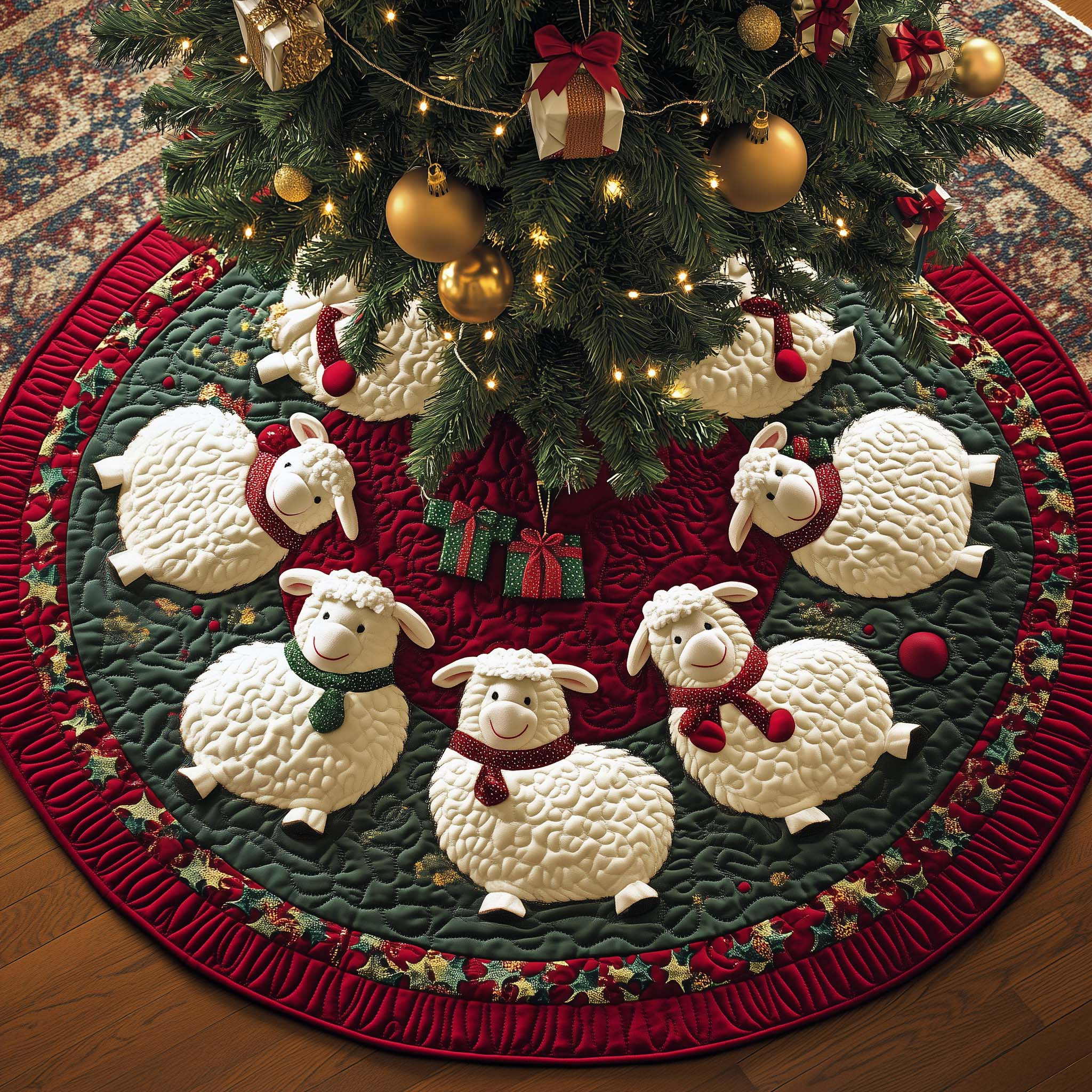 Adorable Sheep Quilted Tree Skirt Christmas Home Decor Gifts With Sheep Themes