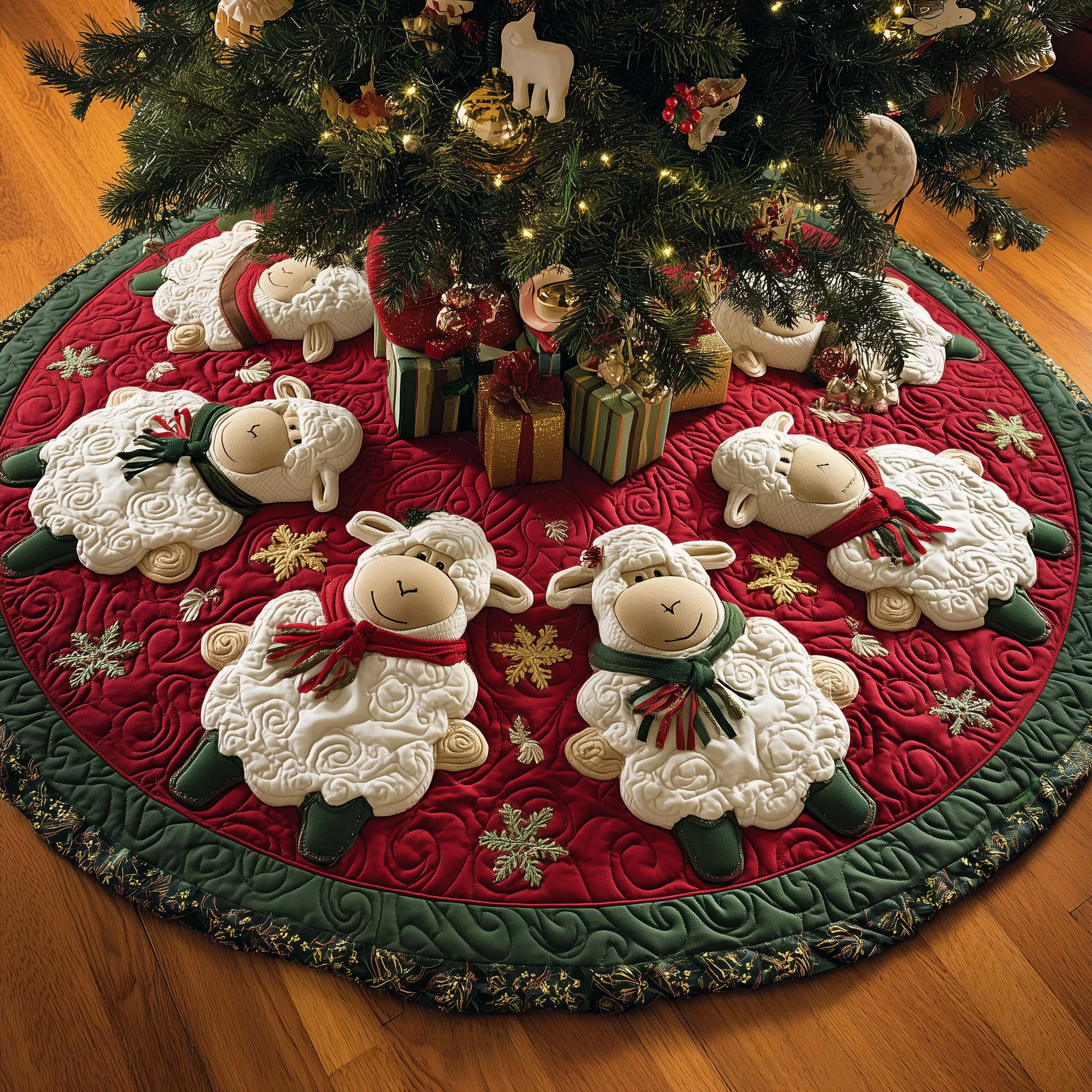 Adorable Sheep Quilted Tree Skirt Christmas Room Decor Cute Sheep Gifts
