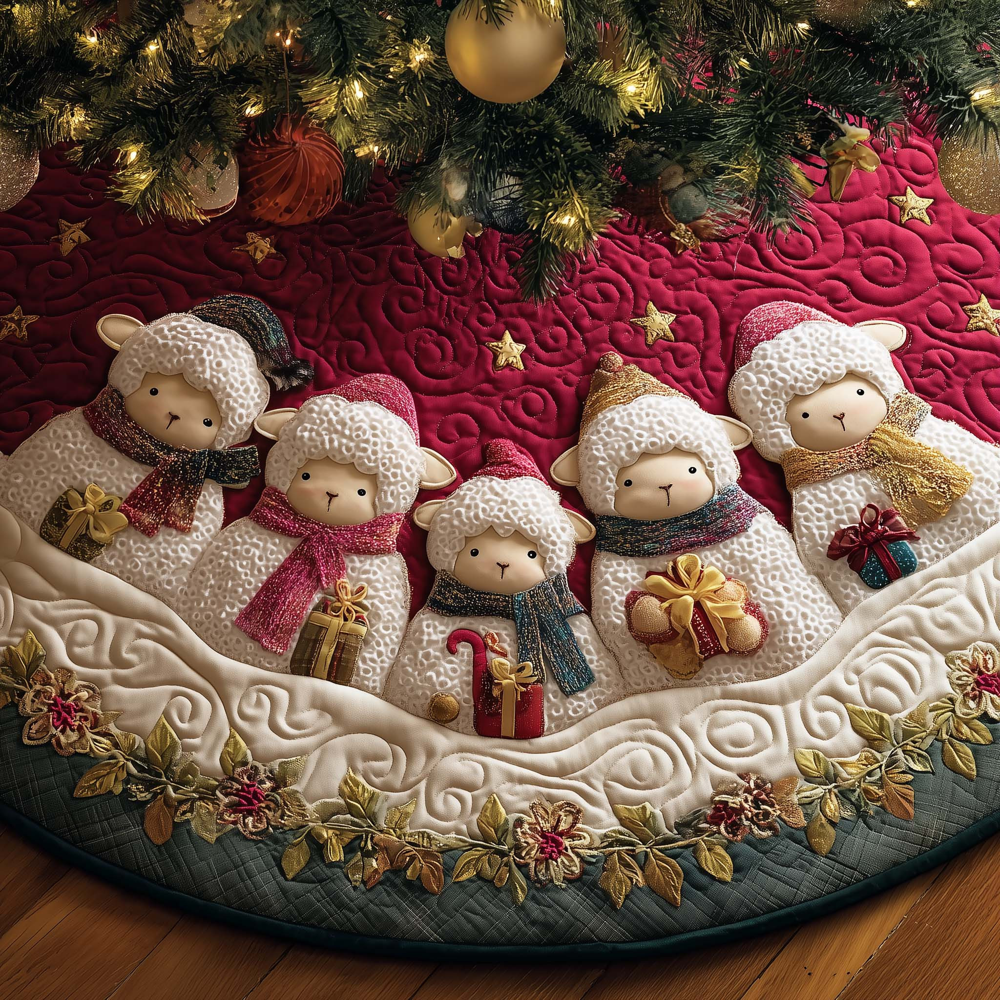 Adorable Sheep Quilted Tree Skirt Christmas Tree Skirt Holiday Decor Sheep Lover Xmas Gifts