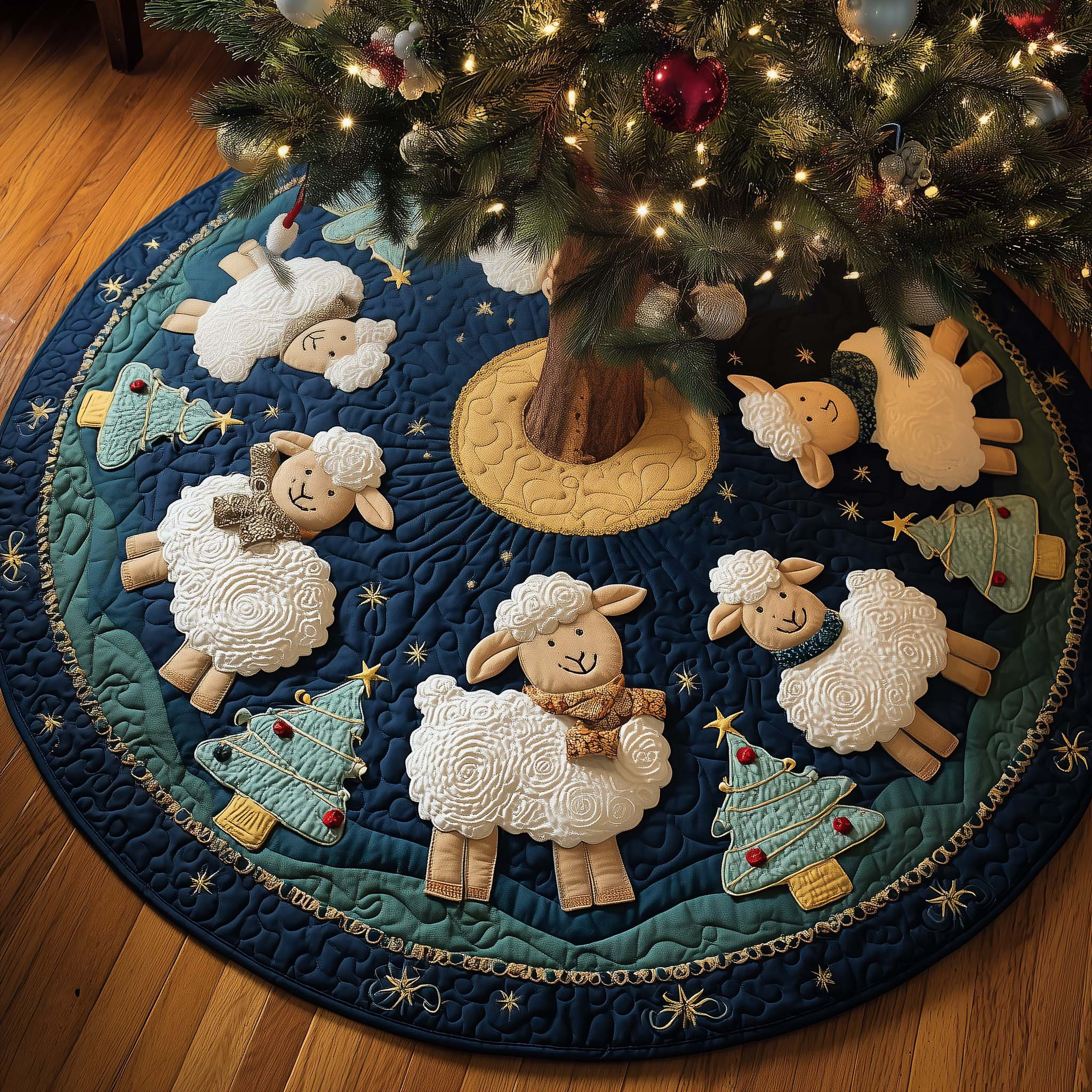 Adorable Sheep Quilted Tree Skirt Xmas Decorations Christmas Tree Skirt Xmas Sheep Lover Gift