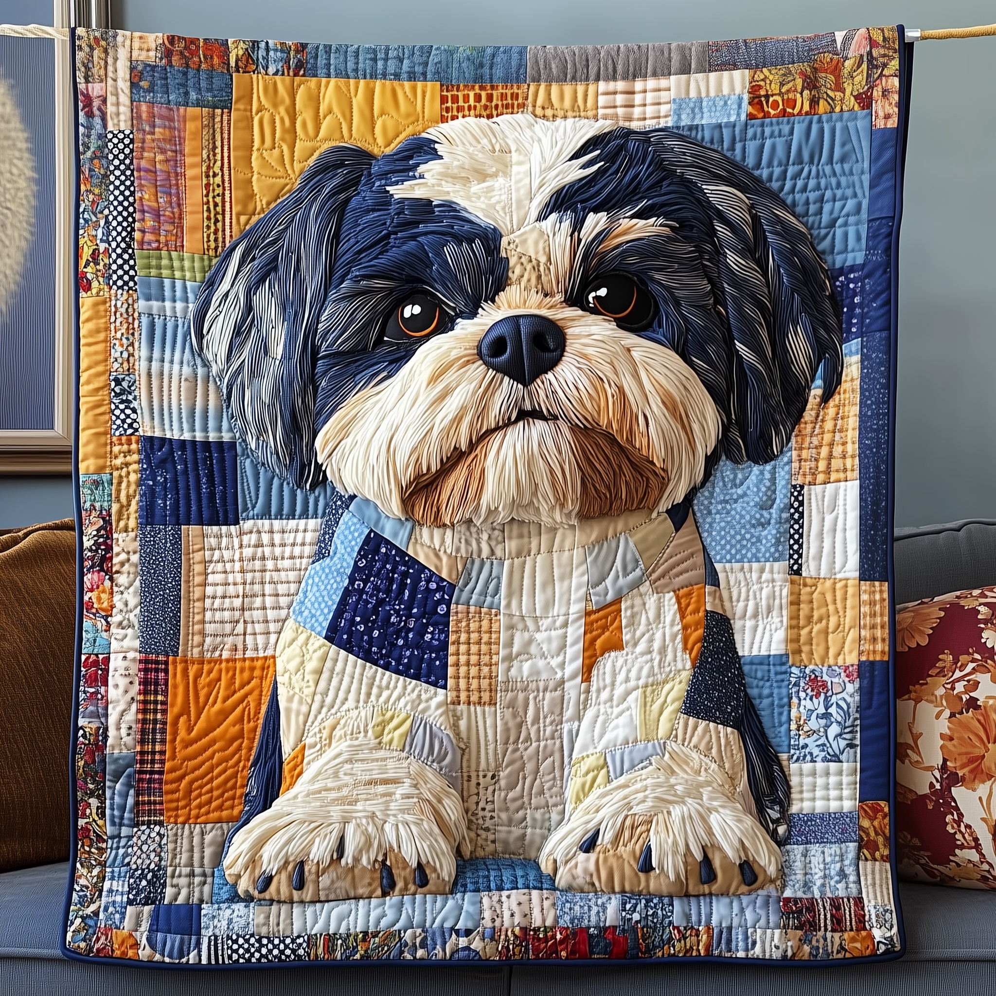 Adorable Shih Tzu Dog Brown Quilted Blanket Cute Xmas Gift Ideas For Shih Tzu Lovers